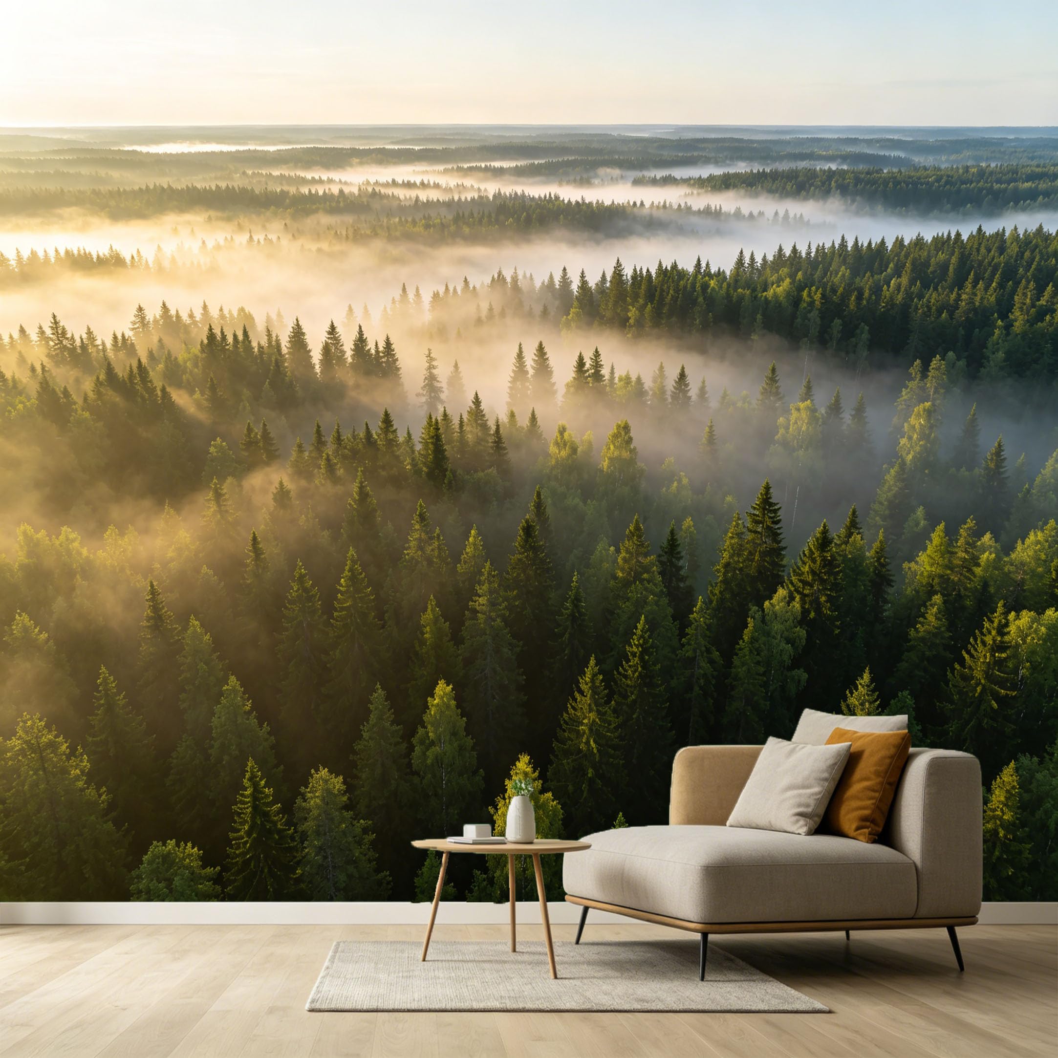 Custom Size Wall Murals Misty Forest Landscape Morning Sunlight Coniferous Trees Nature Scenery SelfAdhesive Wall Fabric Removable Large Wallpaper for Photo Living Room