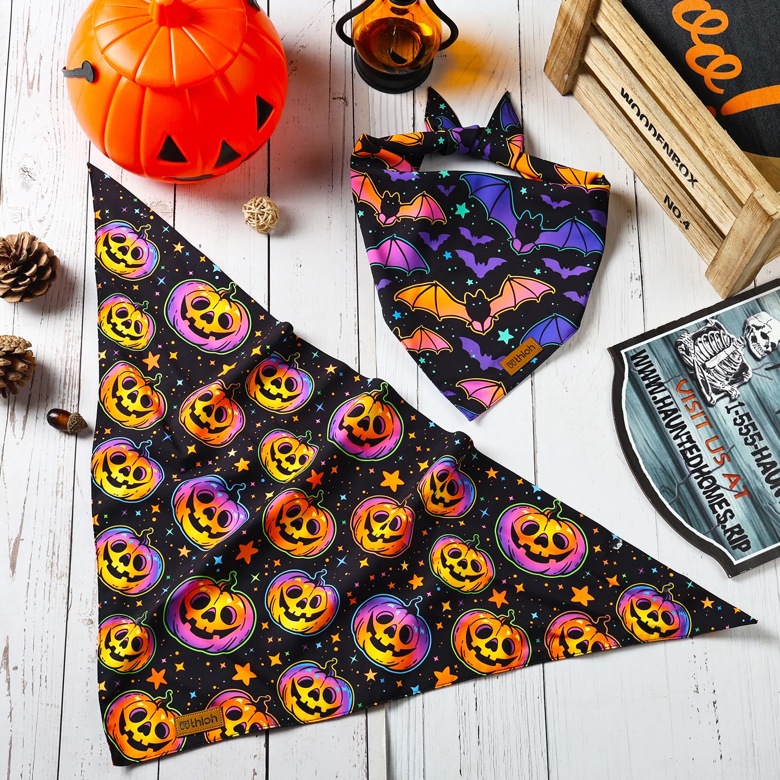 Weewooday 50 Pcs Halloween Dog Bandanas Bulk Pumpkin Ghost Bandanas for Dogs Soft Triangle Bibs Adjustable Triangle for Small Medium Large Pets Halloween Party Costume(25.6 x 17.7 x 17.7 inch