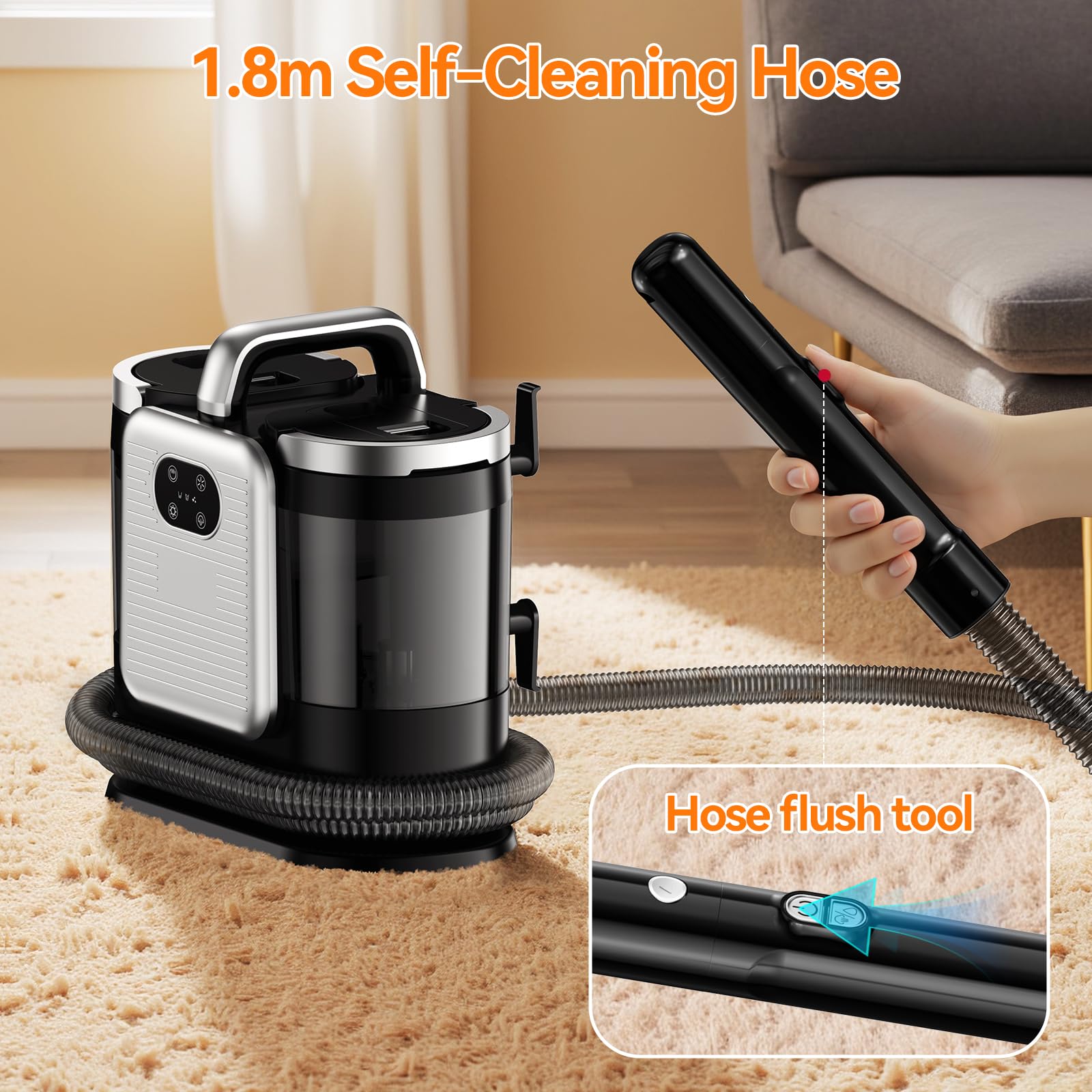 Lavatappeti Portatile, 1650W Aspirapolvere Pulitore di Tappeti con Cinque Modalità di Decontaminazione, 13Kpa Lava Divano ad Acqua a Secco Umido con 2 Serbatoi D'acqua Rimovibili