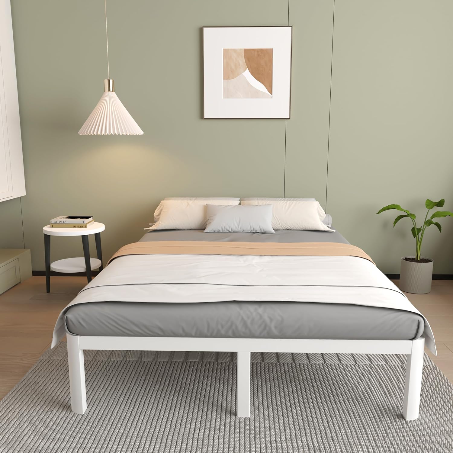 ITIMIDI 14 Inch King Size White Bed Frame with Round Corner Legs, Metal King Bed Frame Platform, Storage Space, No Box Spring Needed, Heavy Duty Steel Support 3500 LBS, Noiseless, Easy Assembly King 14 Inch