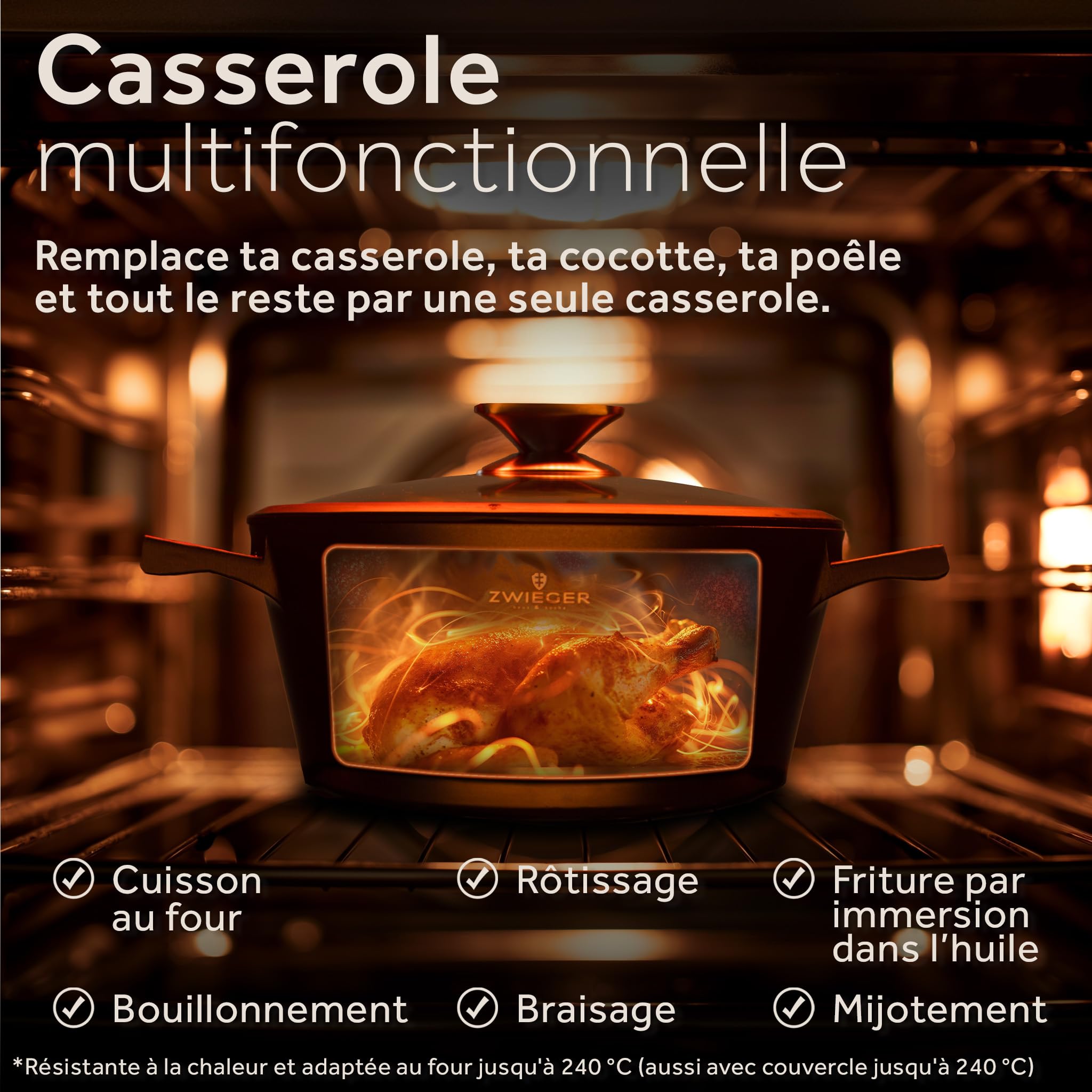 ZWIEGER Cocotte en Fonte d’Aluminium 28 cm, Marmite avec Couvercle | Faitout Induction - Idéale Four et Pain - Fond Inox Intégral, Tous Feux - Revêtement Antiadhésif, sans PFOA ni PFOS