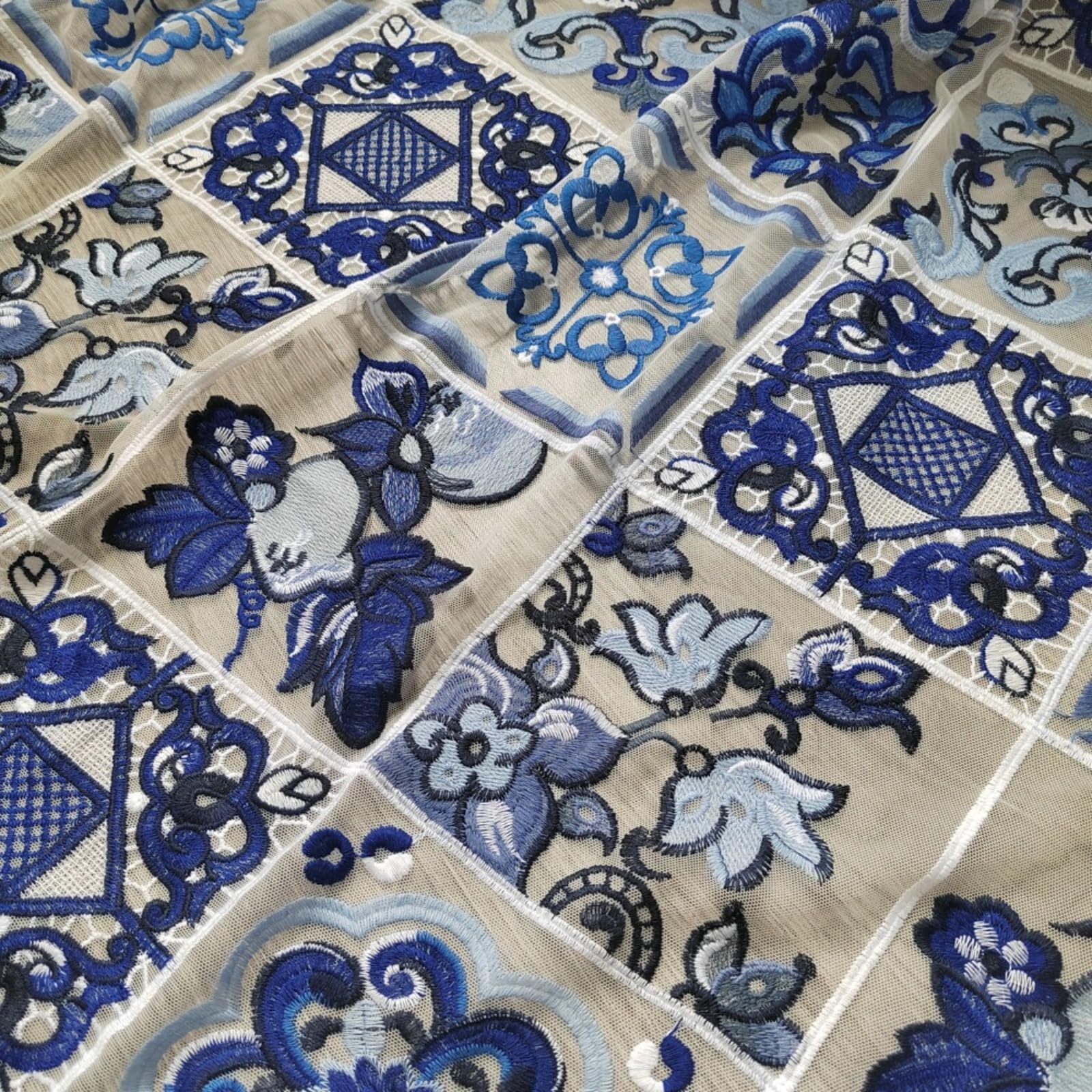 Mesh Lace Fabric by The Yard, Multi-Color 3D Damask Mesh Embroidery for Apparel,Blouse,Dress,Handmade Accessories (EG-1913073)