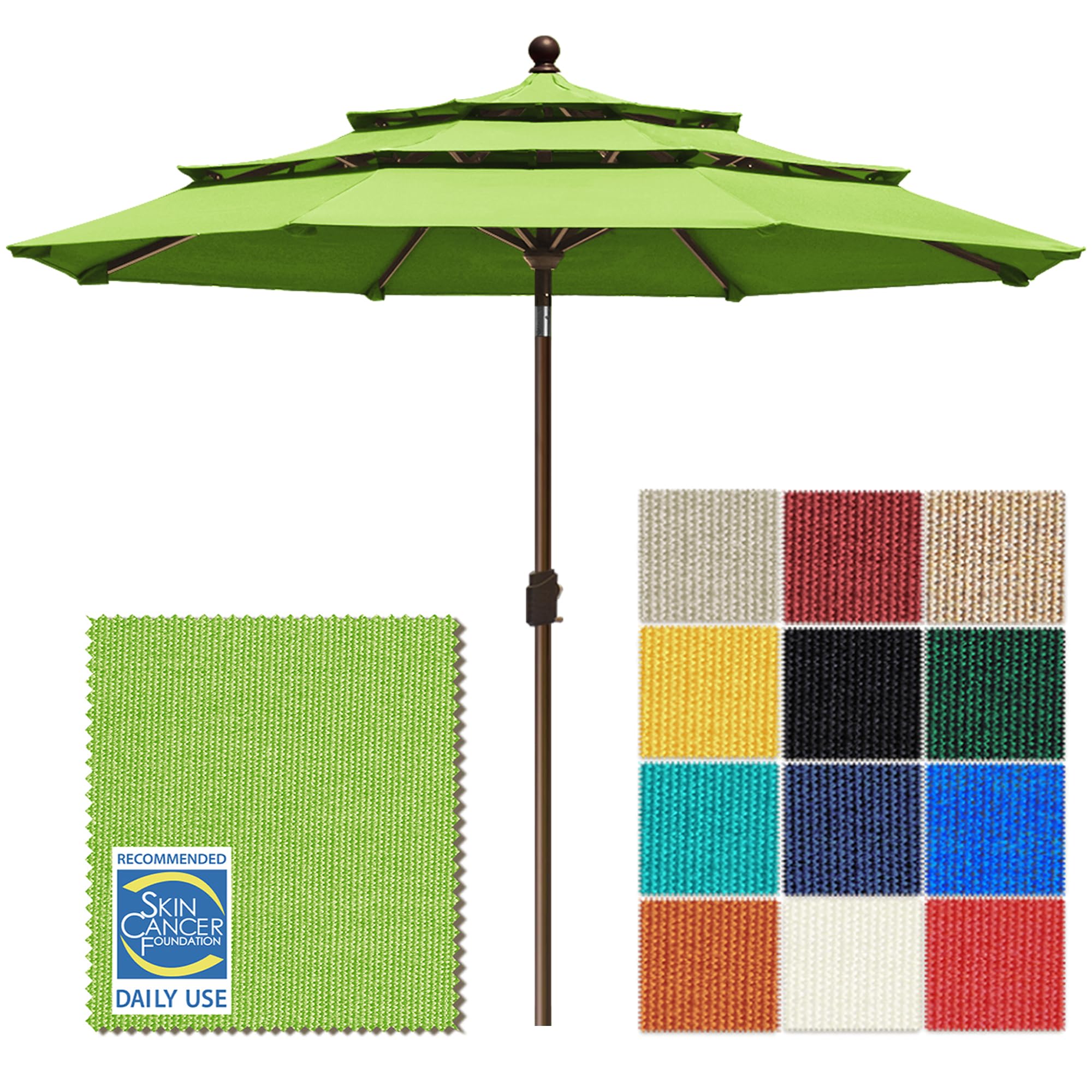 eliteshade usa 10-year-non-fading 10ft 3-tier market patio umbrella, commercial grade outdoor table umbrella with crank open, windproof & upf 50+ uv protection, heavy duty ventilation for garden, deck, pool, backyard, beach & bistro, macaw green