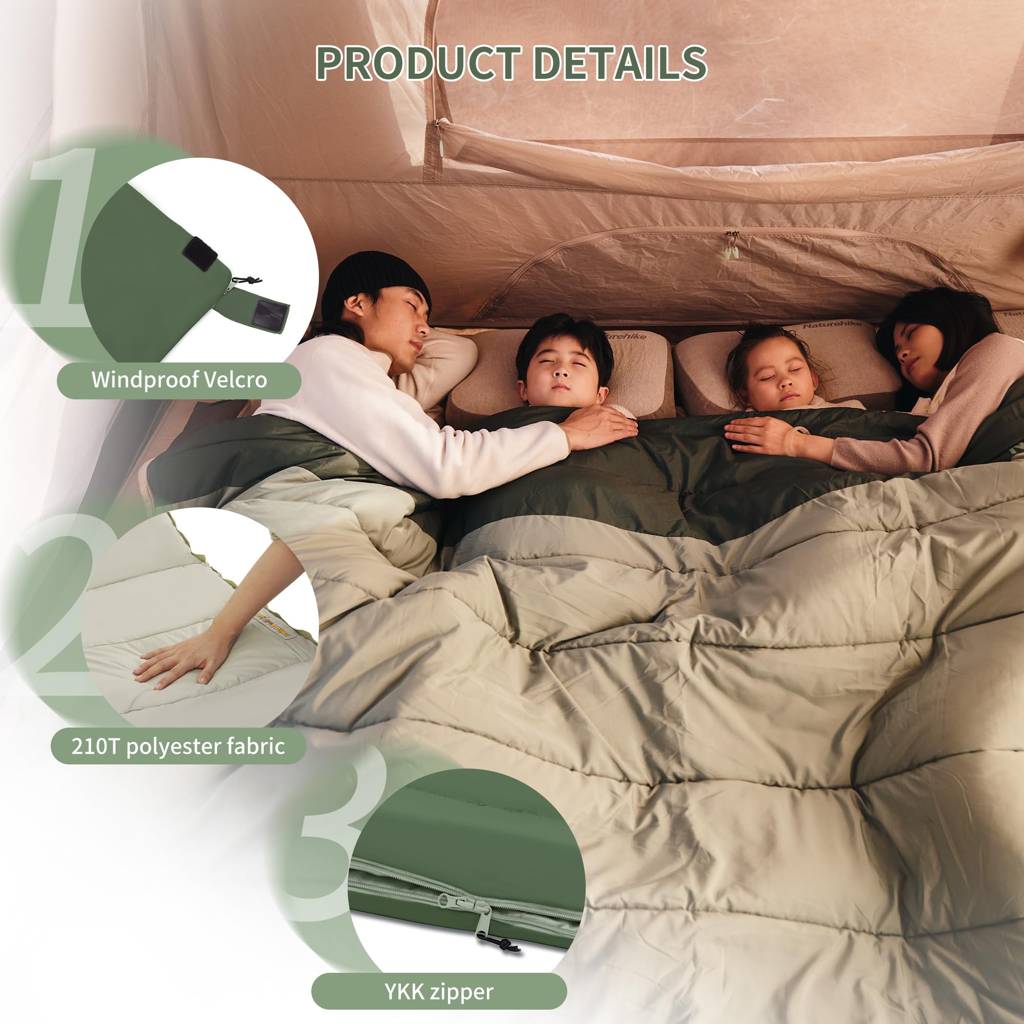 Sac De Couchage Coton Naturehike Enveloppe 3-4 Saisons - Brun XL Léger Et Imperméable