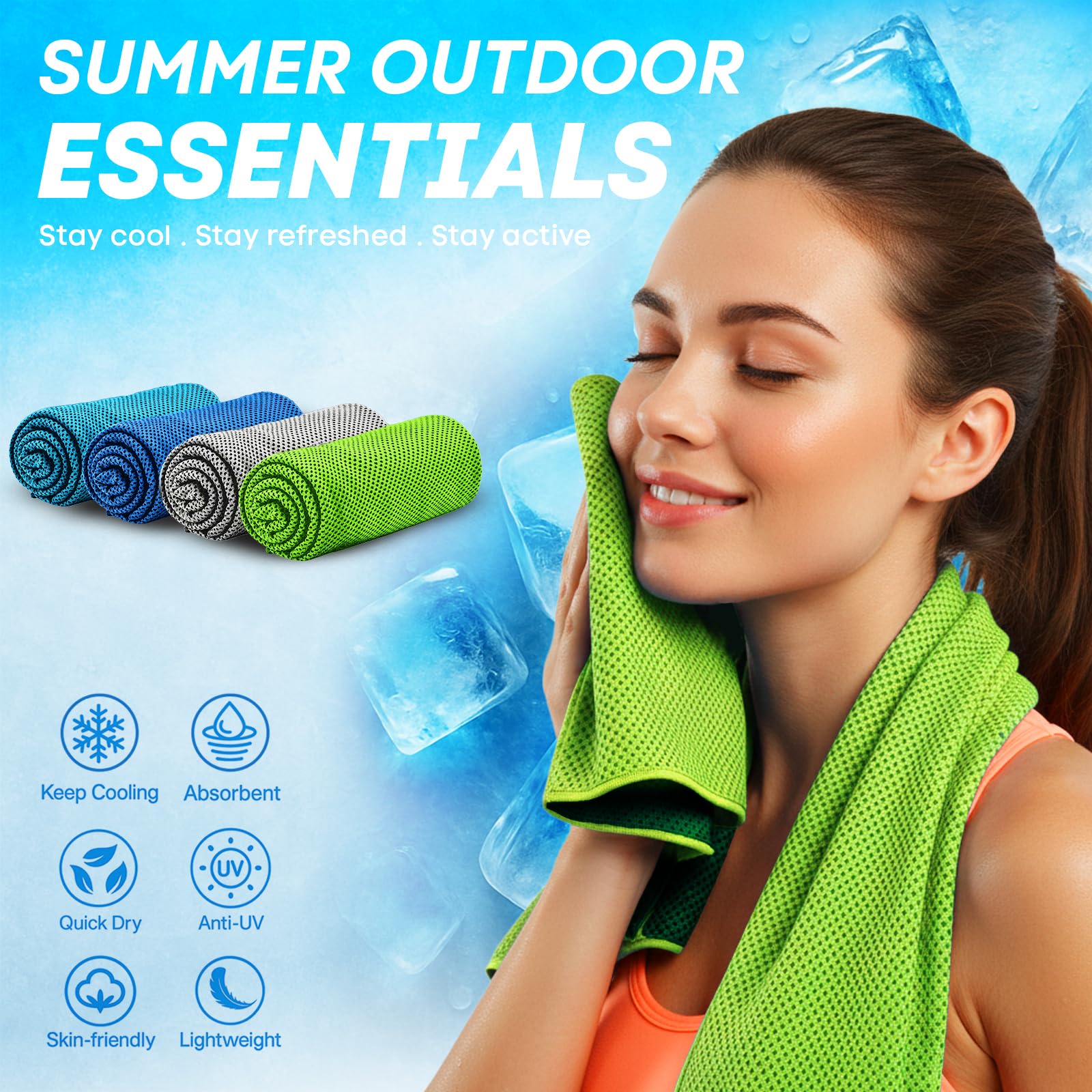 RUENVUE 4 Pack Cooling Towels (40"x 12"), Soft Breathable Gym Towels, Outdoors Ice Towel for Neck and Face, Camp Essentials Microfiber Sweat Towels for Gym, Run, Yoga, Workout, Travel, Climb image 2