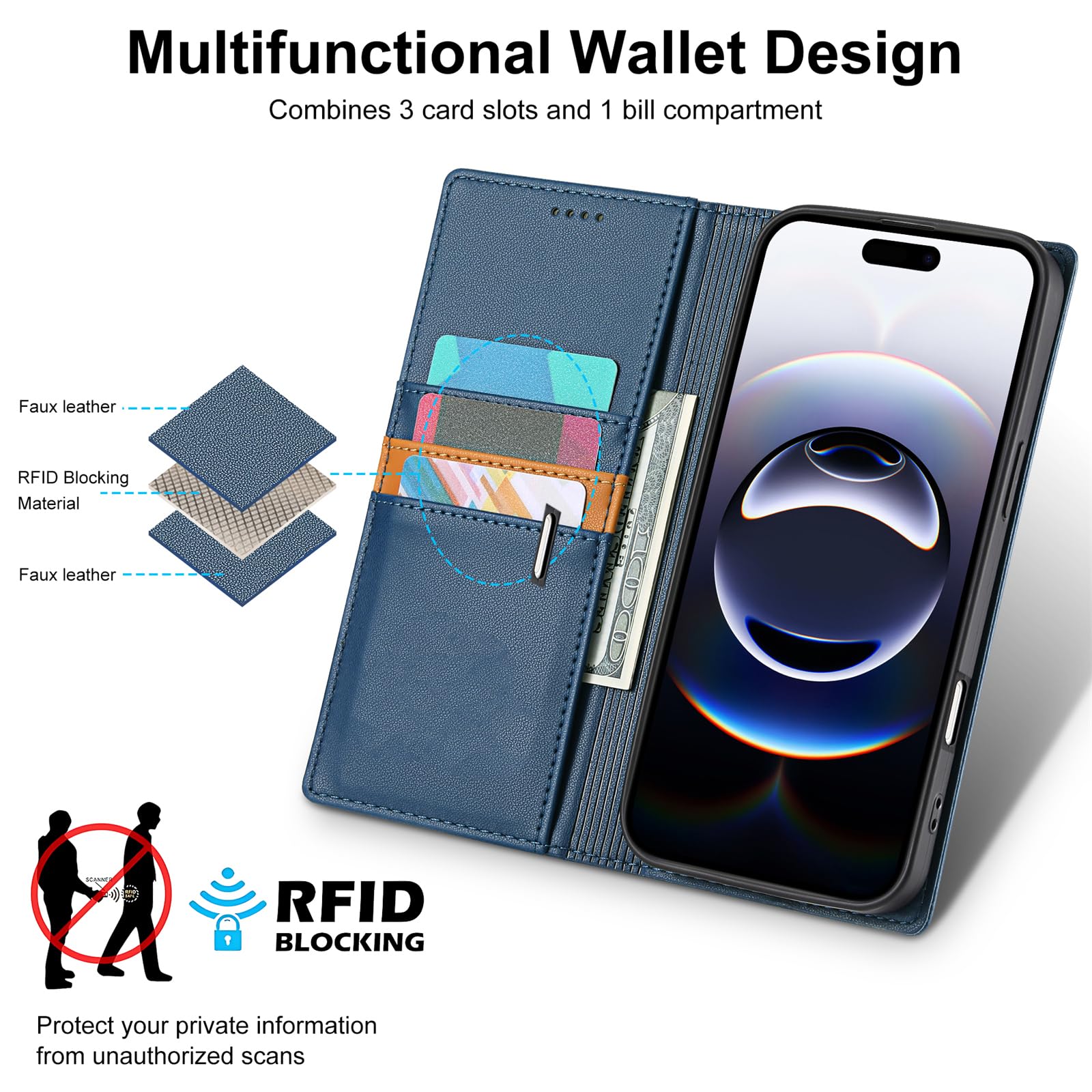 Funda Tipo Cartera magnética de Cuero con Tapa y Compartimento para Tarjetas para iPhone 17 Pro (para iPhone 17 Pro/marrón)
