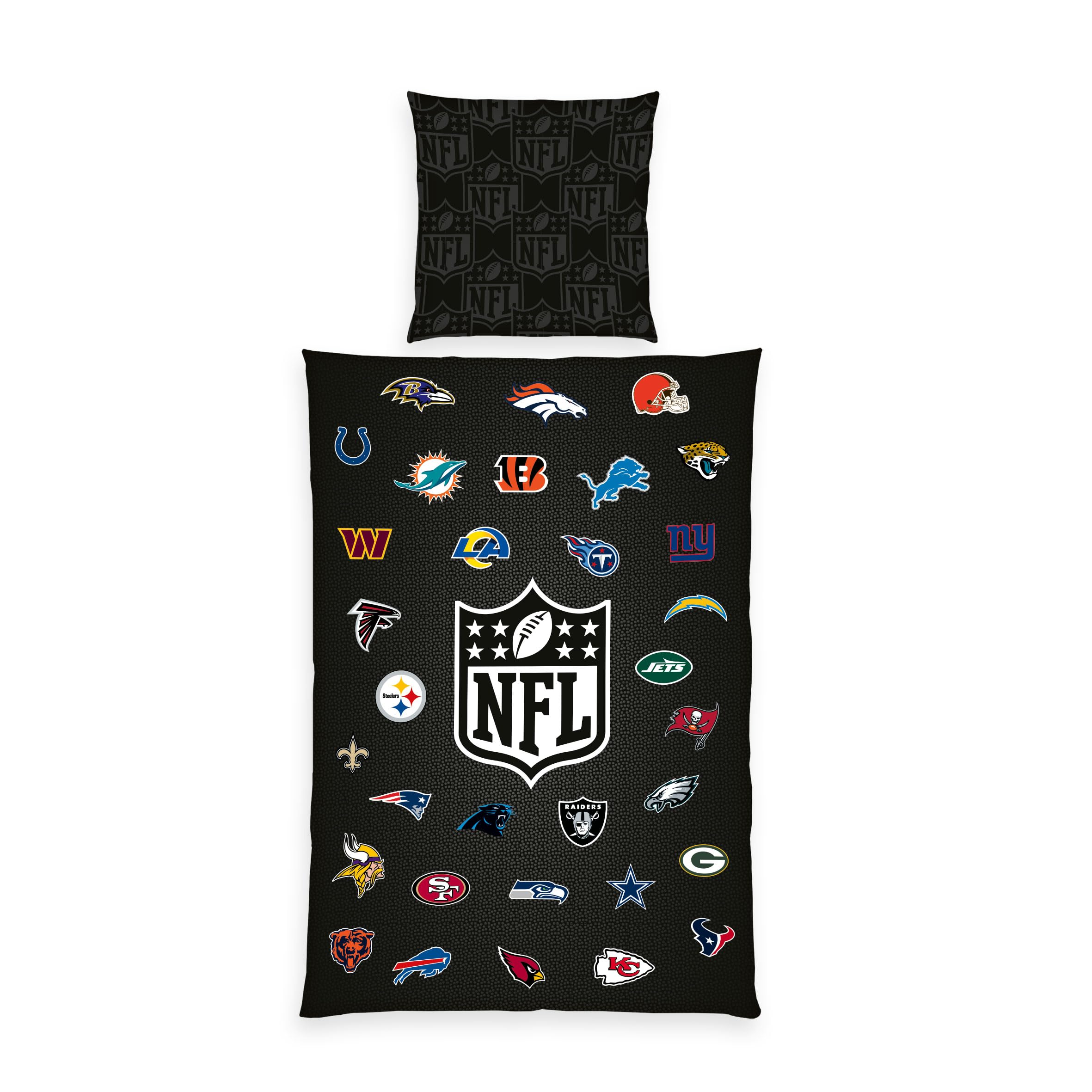 Herding NFL Team Bed Linen, Pillowcase Approx. 80 x 80 cm, Duvet Cover Approx. 135 x 200 cm, with Branded Zip, 100% Cotton/Renforcé