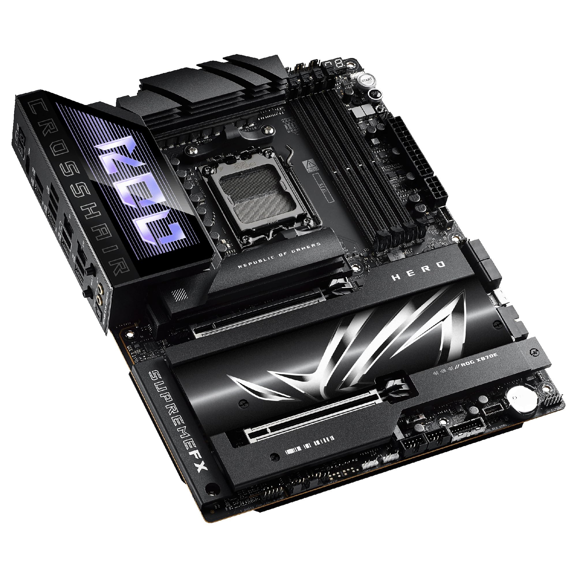 ASUS ROG Crosshair X870E Hero - Placa Base AMD ATX, 18+2+2 etapas de Potencia, DDR5, PCIe 5.0 Compatible con GPU de última generación, Cinco M.2, Wi-Fi 7, USB4, AI Overclocking
