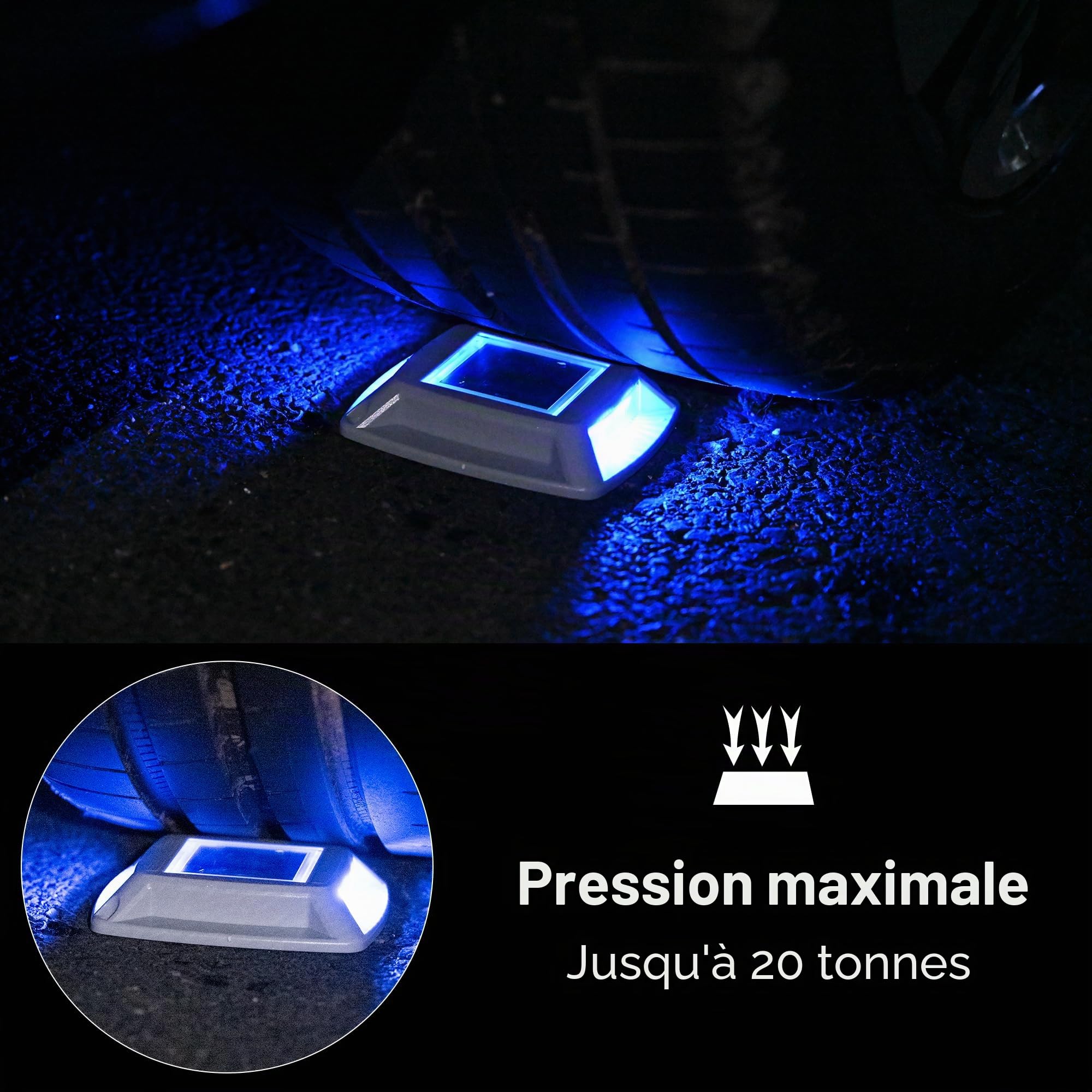 Spot Solaire Exterieur Puissant IP68 Étanche Éclairage Escalier Exterieur Bleu Balise Solaire Jardin 24LM 6 Pièces