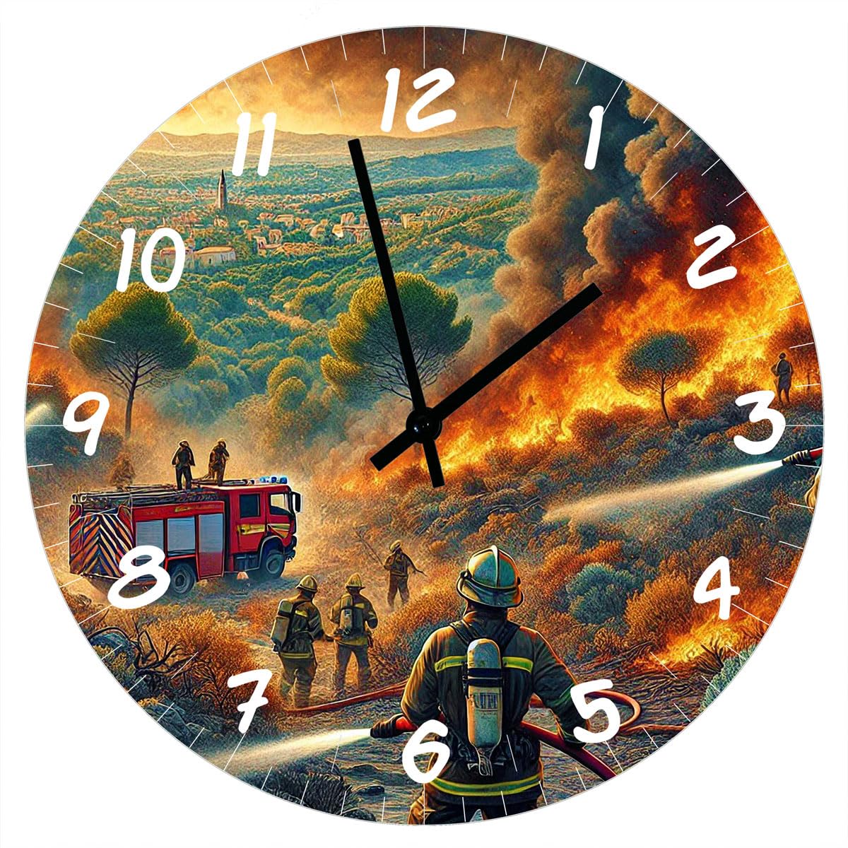 Horloge en verre Soldat du feu 29 cm au cadran moderne et élégant