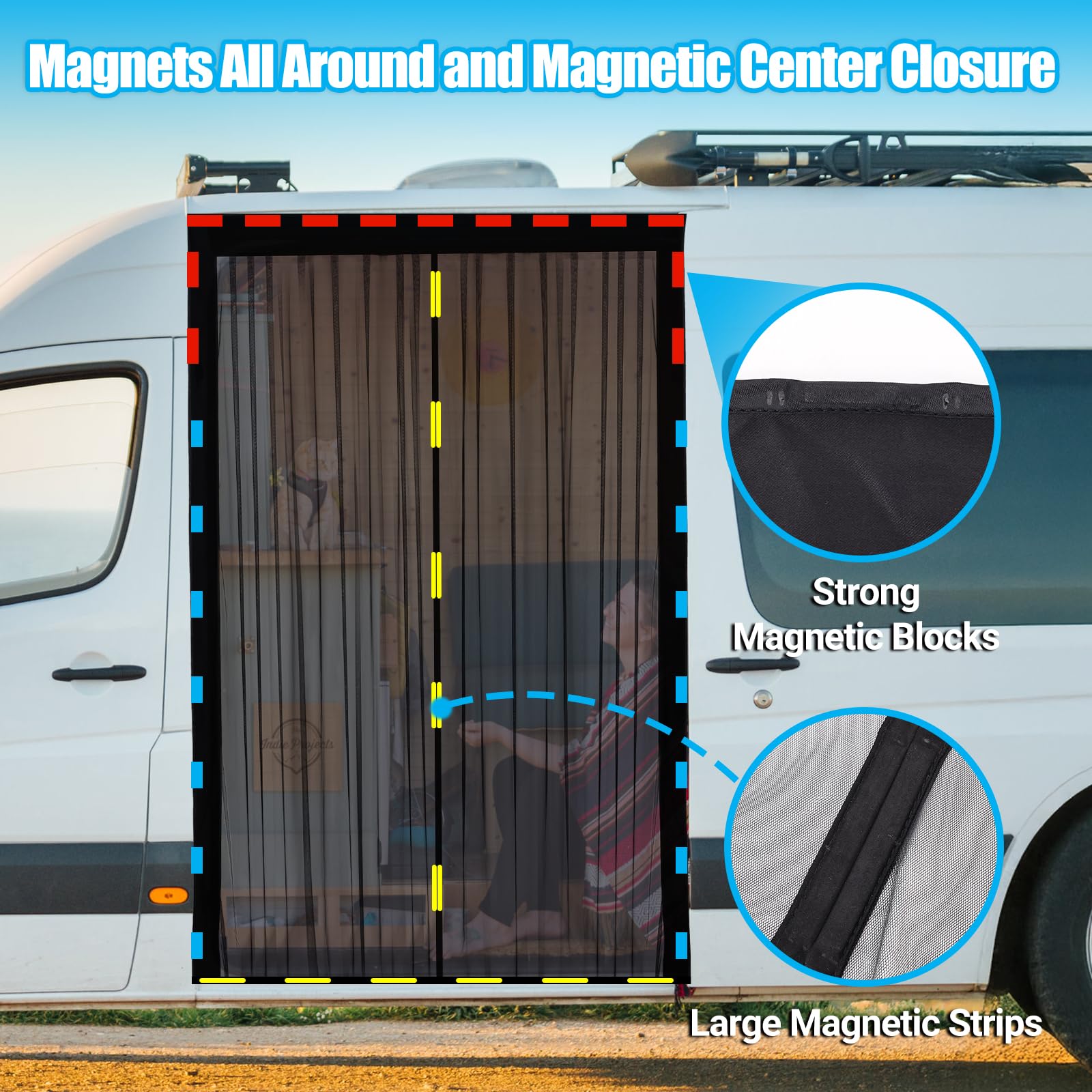 ZATOOTO Moskitonetz Van mit Magnetismus, Fliegengitter Auto für Mercedes Vito, Volkswagen Transporter und Volkswagen California, Center Magnetic Closure für Insektenschutz Auto