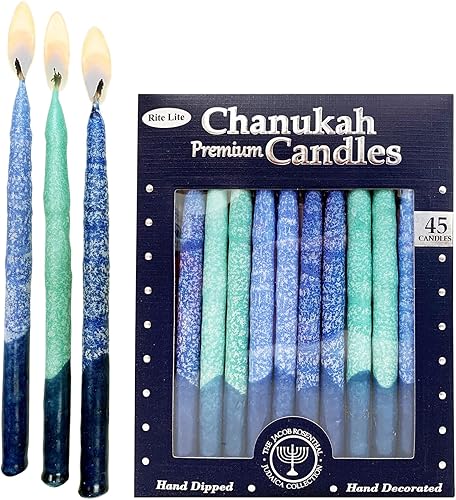 Vista 15 de Velas para Jánuca de Rite-Lite Judaica Hechas a mano, de color azul y blanco. Caja de 45 unidades. Azul y Blanco,Blanco,azul/blanco,Splash