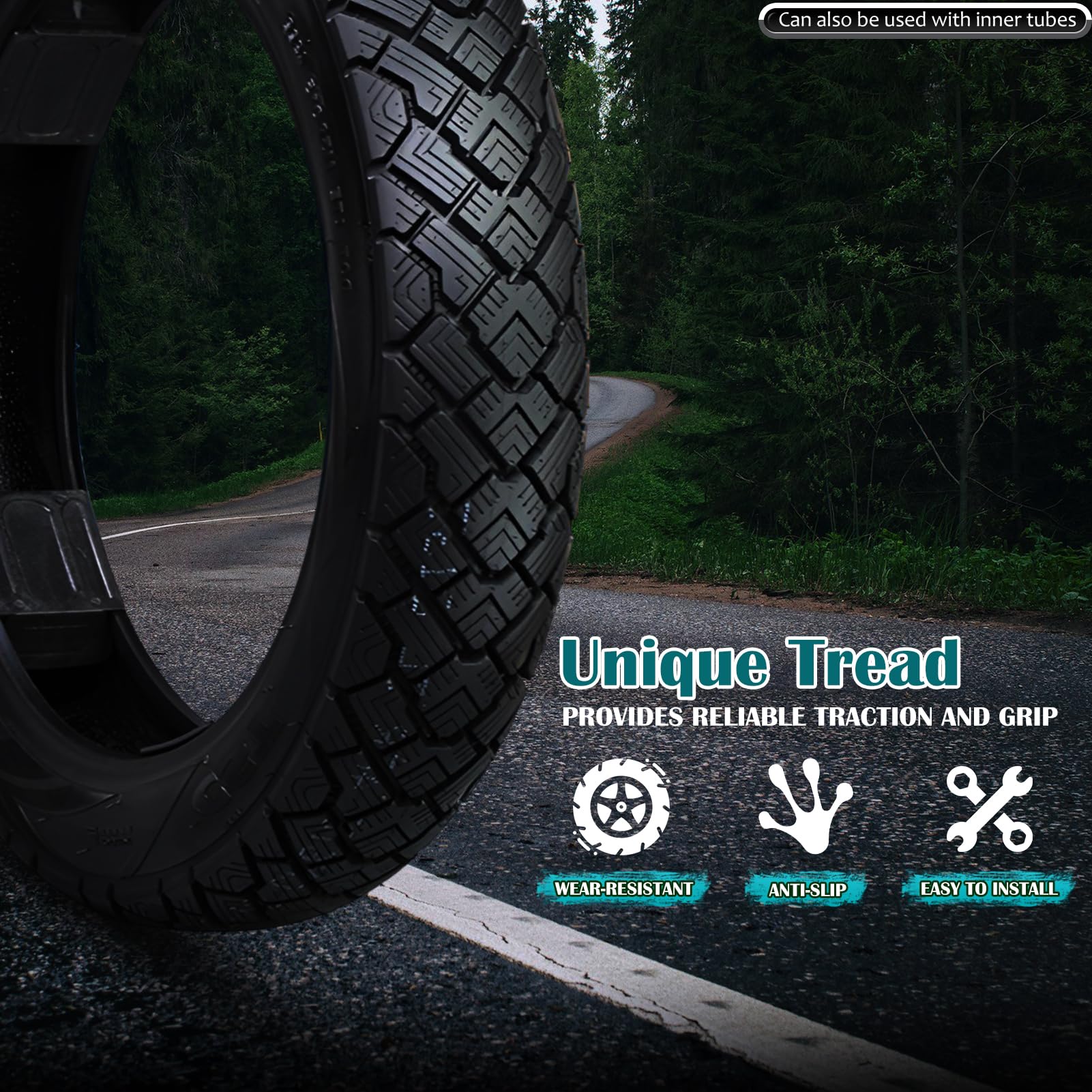 Upgraded Tyre Pneu 3.50-16 Pneu tubeless 3.50 x 16 avec Valve | 52P Charge maximale 440 LB 225 kpa | Entièrement renforcé