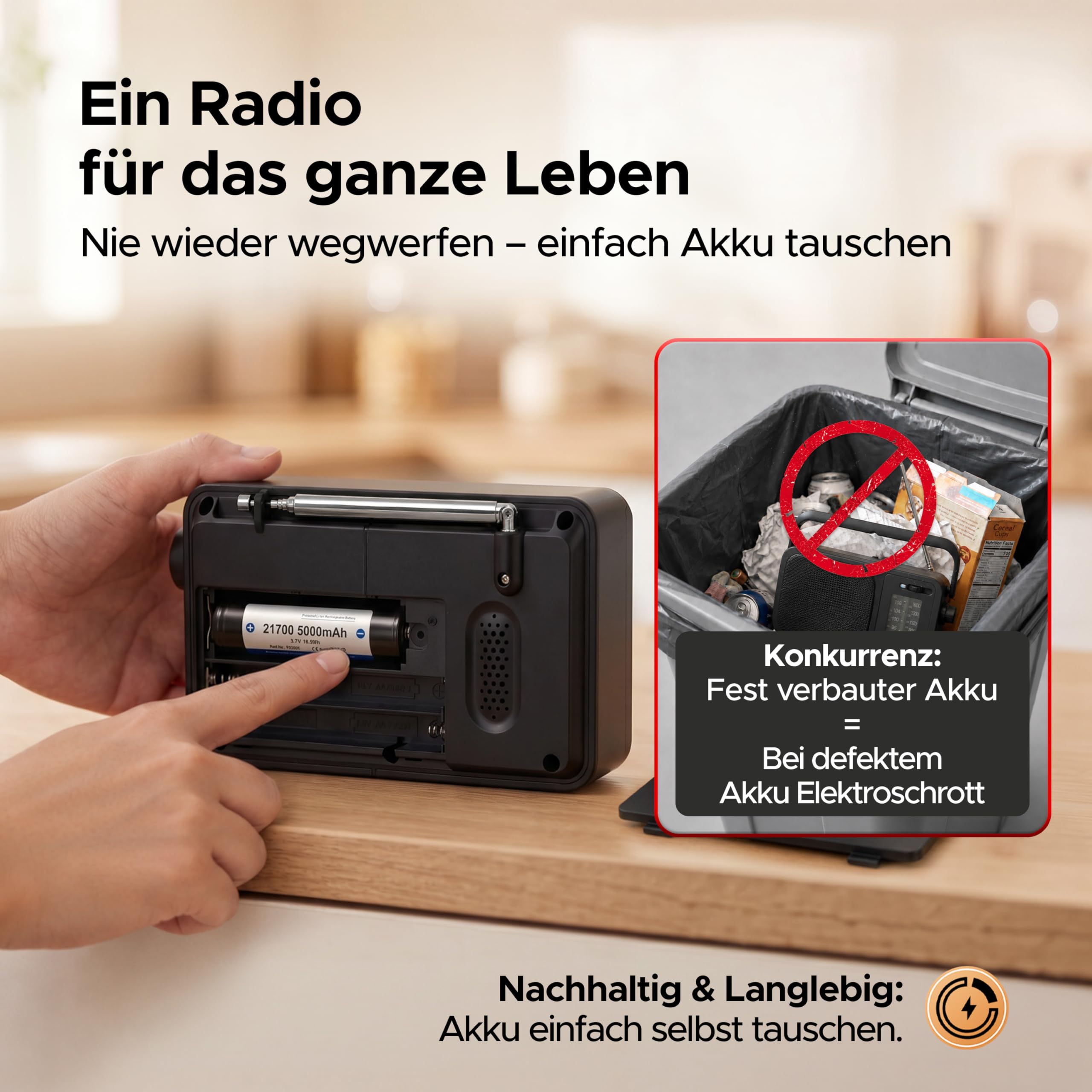 Acta Berg DAB Radio mit Akku 5000 mAh austauschbar & BT 5.3 (Weiß/Schwarz) | DAB+/UKW-Radio, Akku austauschbar + Netzstecker, 80 Senderspeicher, USB-C, tragbares Digitalradio, mit Wecker & Timer