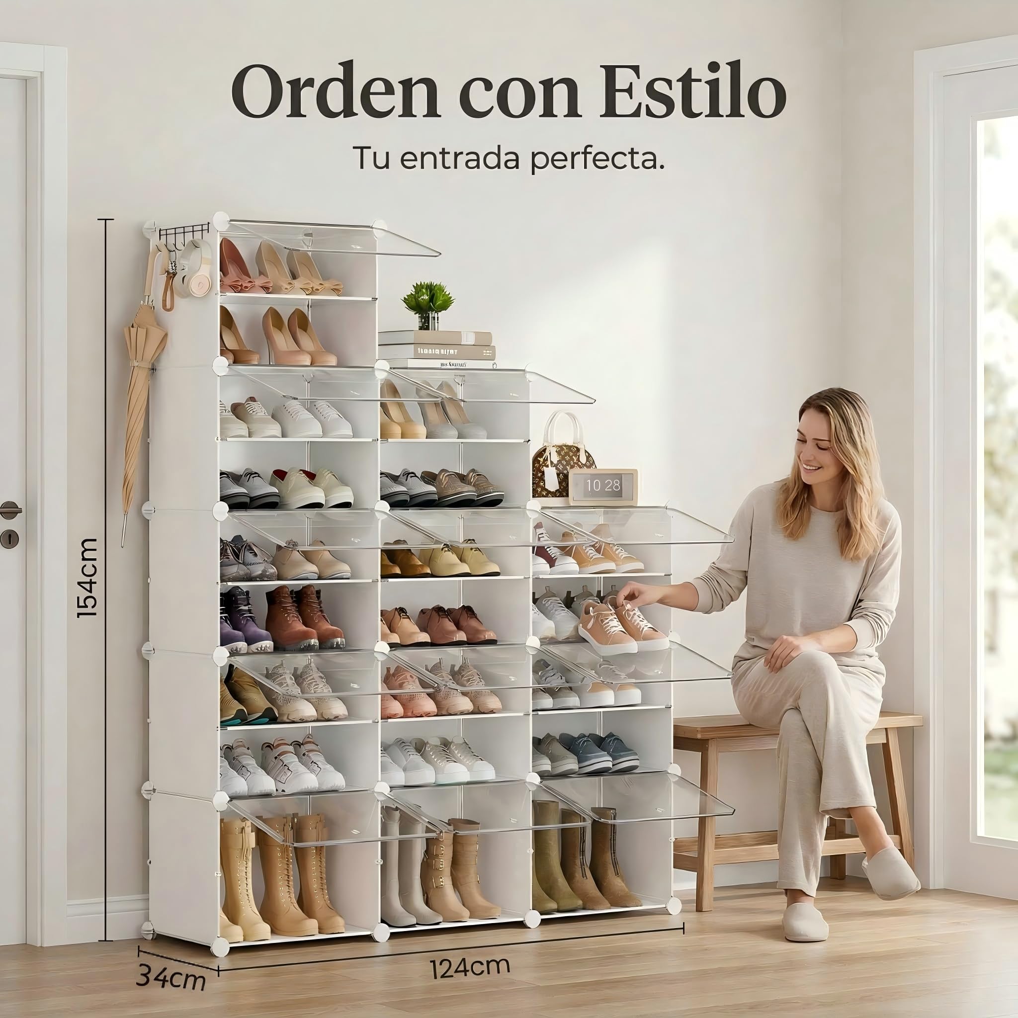 Zapatero con 21 Compartimentos, Zapatero Alto y Estrecho, Zapatero Blanco, Armario Alto Cerrado para Armario, Pasillo, Dormitorio, Entrada, DIY Personalizable