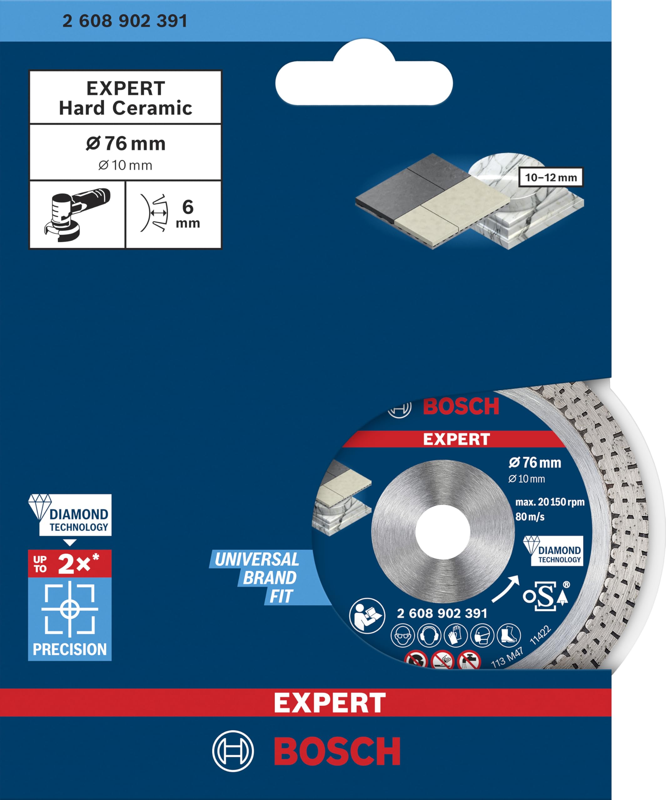 Bosch 1 disque à tronçonner diamanté EXPERT Hard Ceramic, alésage 10 mm (pour carrelage dur, pierre dure, Ø 76 mm, accessoires professionnels mini meuleuse d'angle)