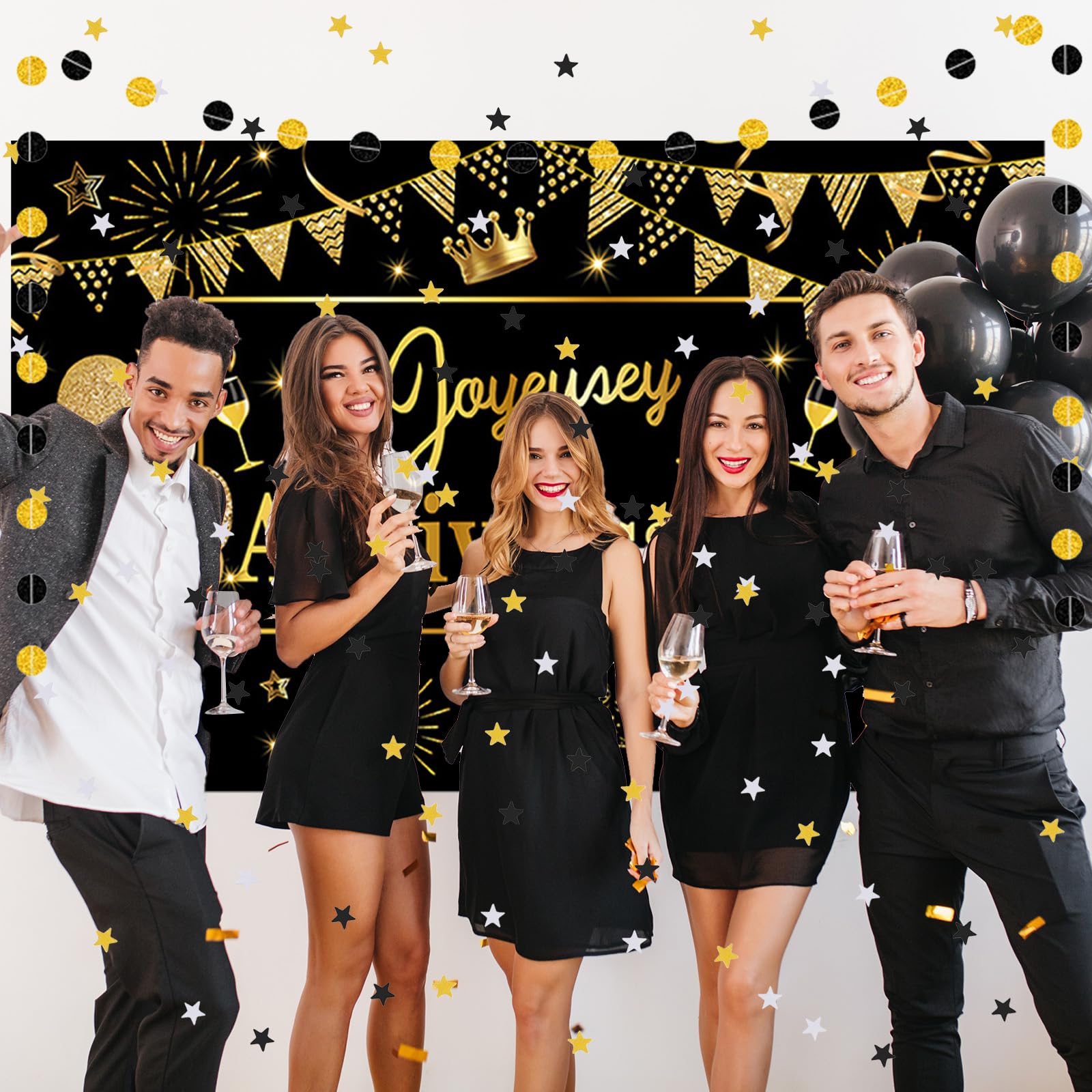 SPOKKI Banderole Joyeux Anniversaire Or Et Noir Pour Fête D