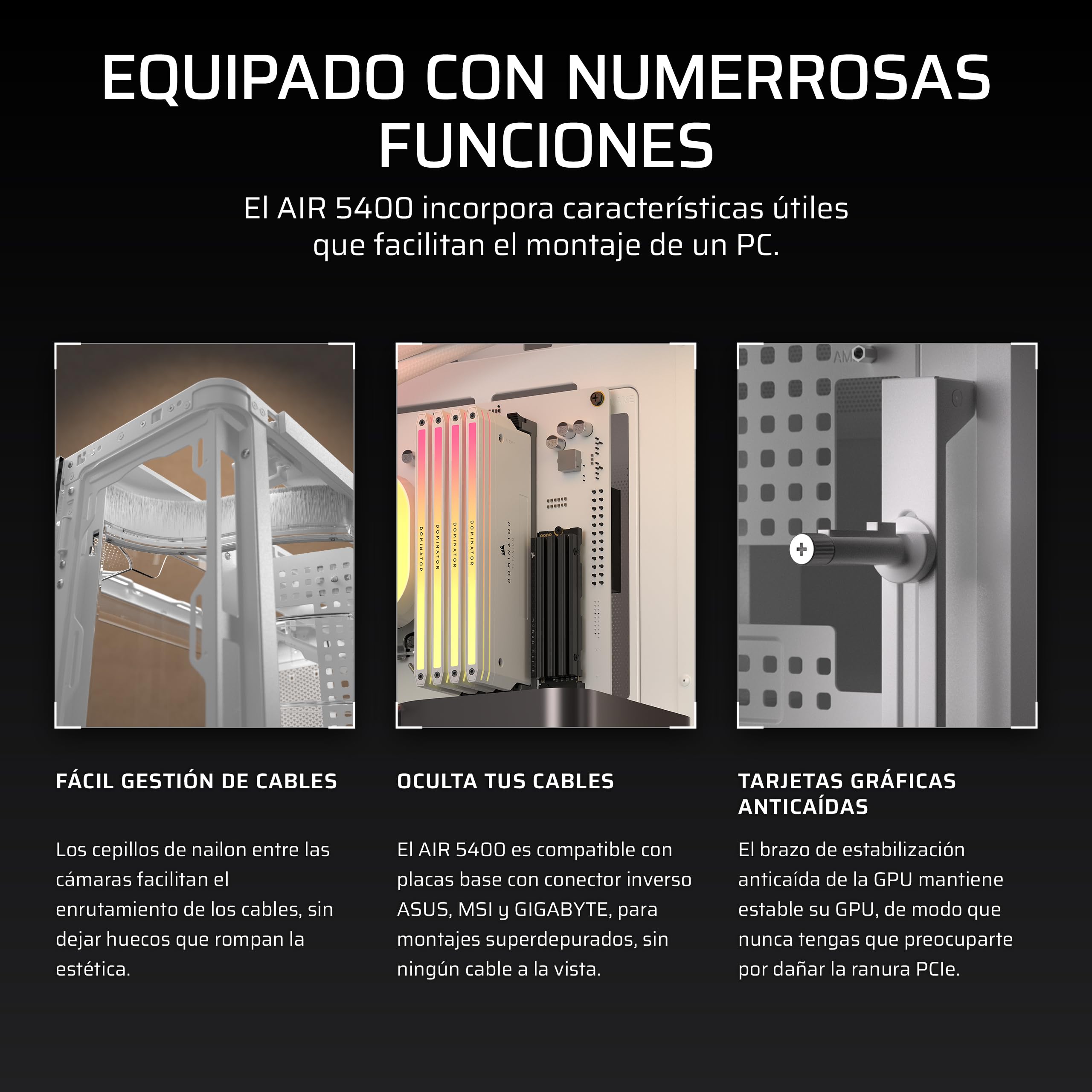 CORSAIR Air 5400 LX-R RGB iCUE Link Caja de PC de Torre Media – Blanco | Diseño de Triple Cámara, Panorámica, 3 Ventiladores LX-R RGB Reverse-Rotor preinstalados