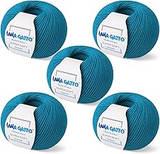 5 Balls for Knitting, 100% Pure Merino Extrafine Virgin Wool by Lana Gatto, Made in Italy. Super Soft Line, Superior Wool, 250 g. 625 m (5, Teal - 14636)