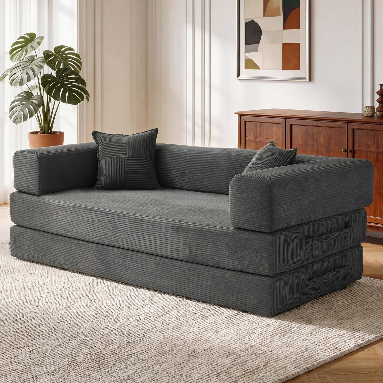 Vipbear Premium Divano Letto Boneless 200cm 5-in-1 per Soggiorno, Grigio | Memory Foam ad alta densità, Tessuto in velluto a coste, Modulare