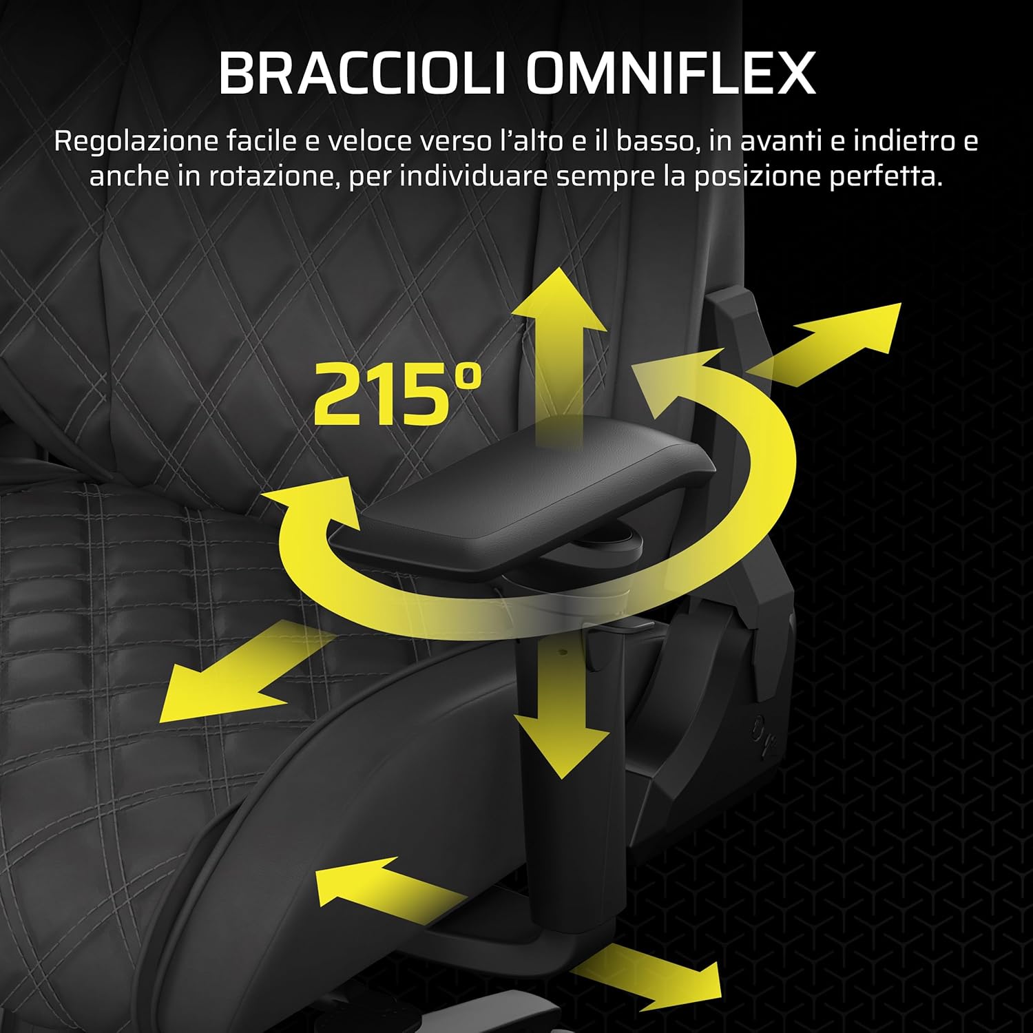 TC500 LUXE Sedia Gaming ÔÇô Tessuto Traspirante di Alta Qualit+á ÔÇô Ampia Seduta ÔÇô Braccioli Regolabili in Cinque Direzioni ÔÇô Supporto Lombare Regolabile ÔÇô Inclinazione di 90-135 Gradi ÔÇô Ombra - Sedia gaming - Immagine 5