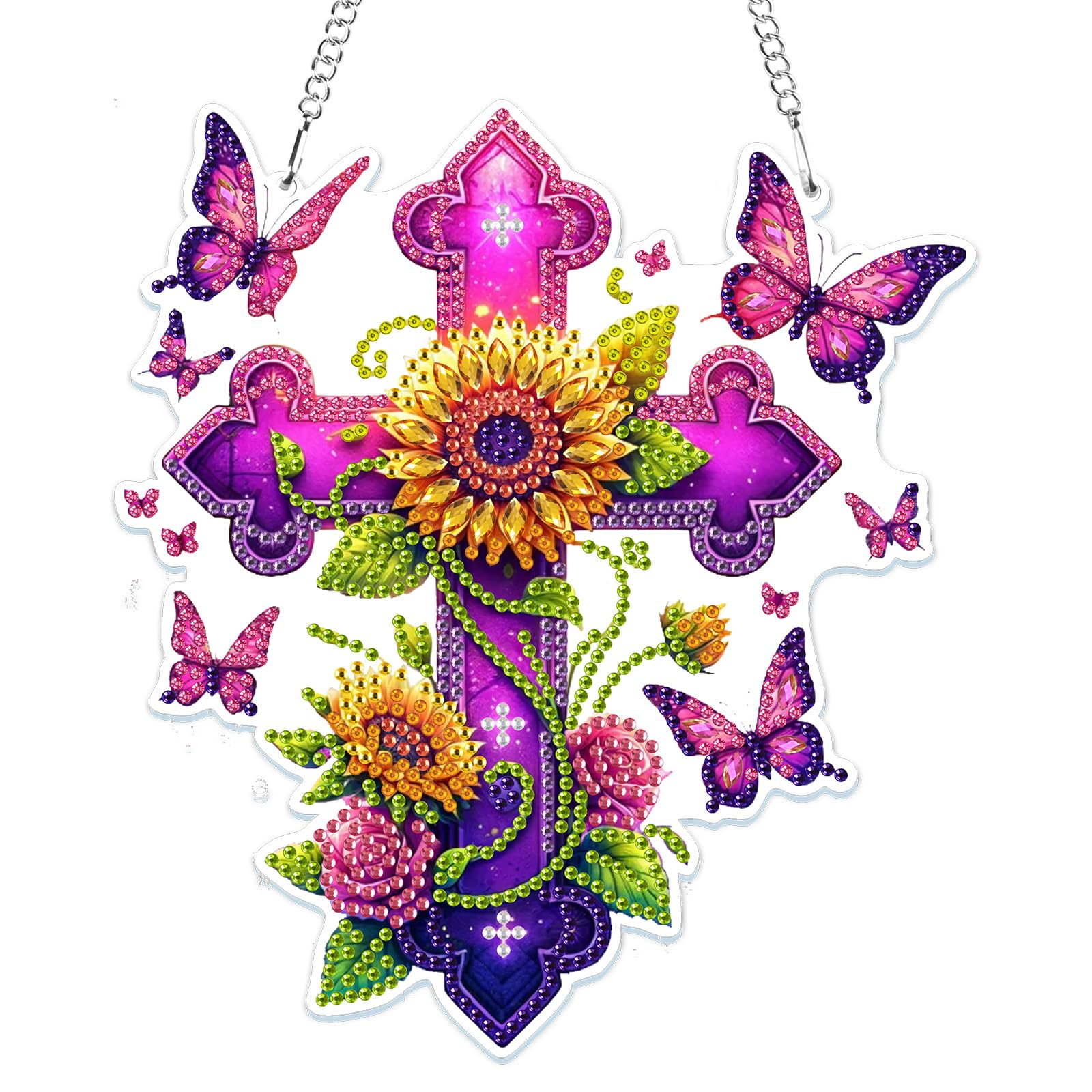 MOGTAA Cross Flowers Hanging Diamond Art Pendant Kit