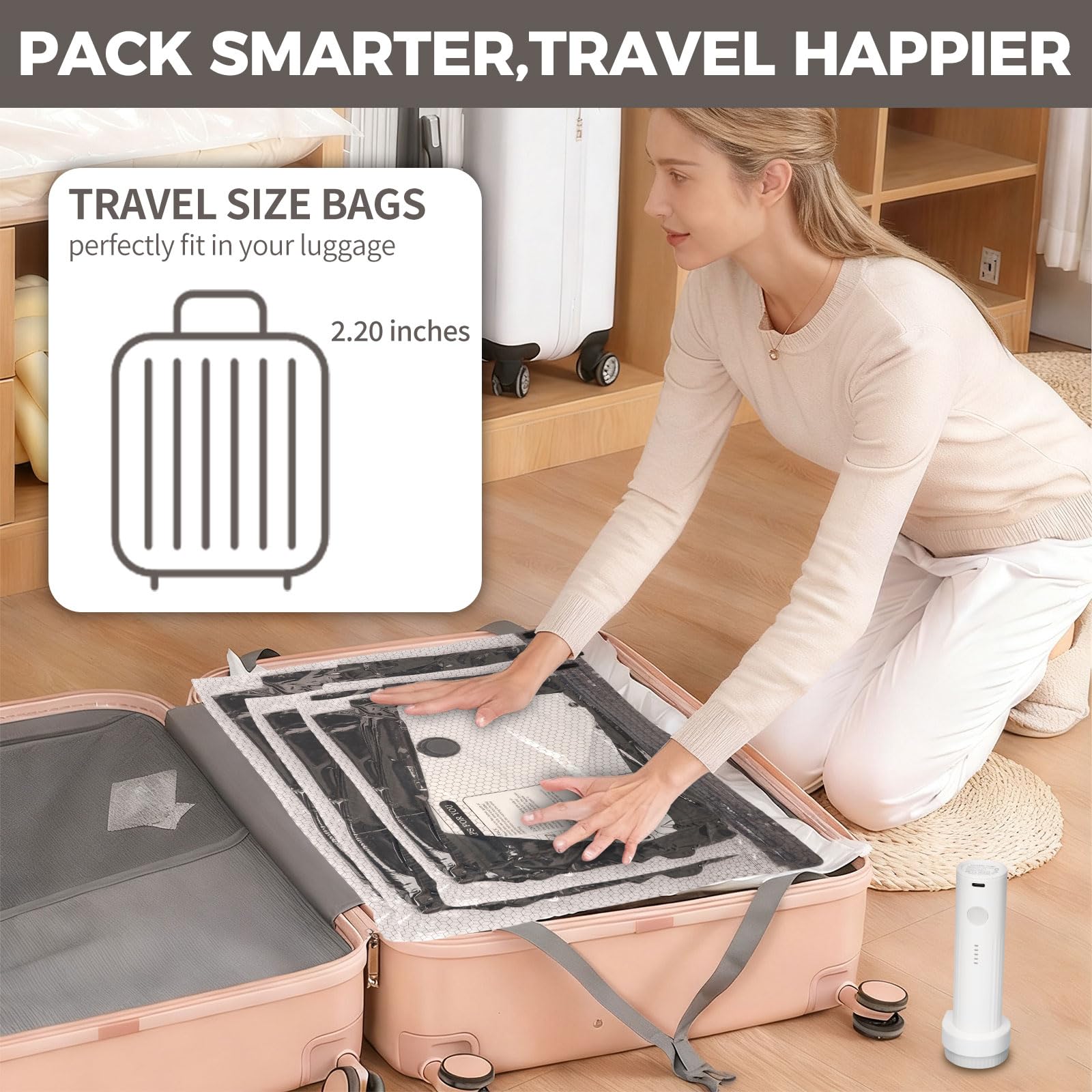FIRRAX 12 Pack Vacuum Storage Bags with Rechargeable Pump, 4 Sizes