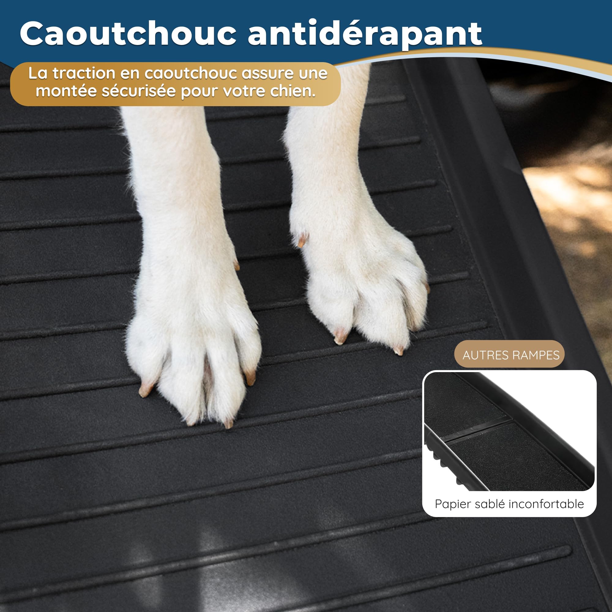 Rampe pour Chien Voiture Antidérapante Pliable 174 cm 38 cm 85 kg Noir