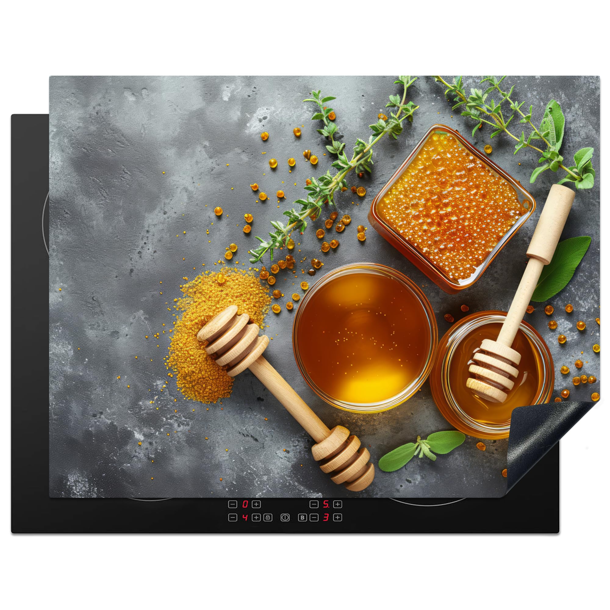KitchenYeah© Induction Hob Protector Mat 23.2"x30.3" / 77x59 cm Cooker Top Protectors Cover Ceramic Covers Electric Hobs Vinyl Honey - Concrete - Honey Spoon - Kitchen