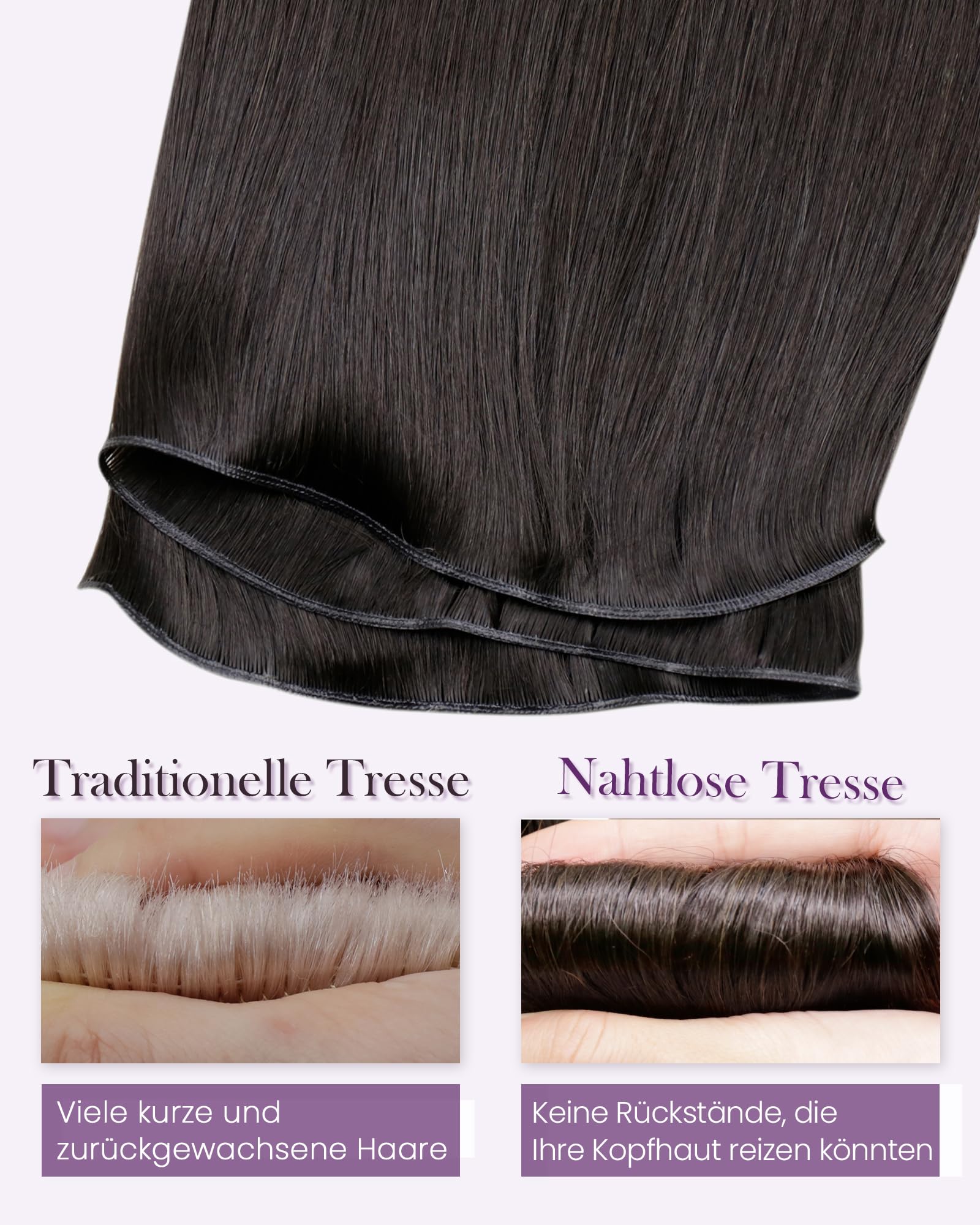 LaaVoo Braun Genius Tressen Echthaar 60cm Echthaar Extensions Tressen Dunkelbraun Haarverlängerung Zum Einnähen Doppelt Hair Weft Extensions Braun #2 80Gramm