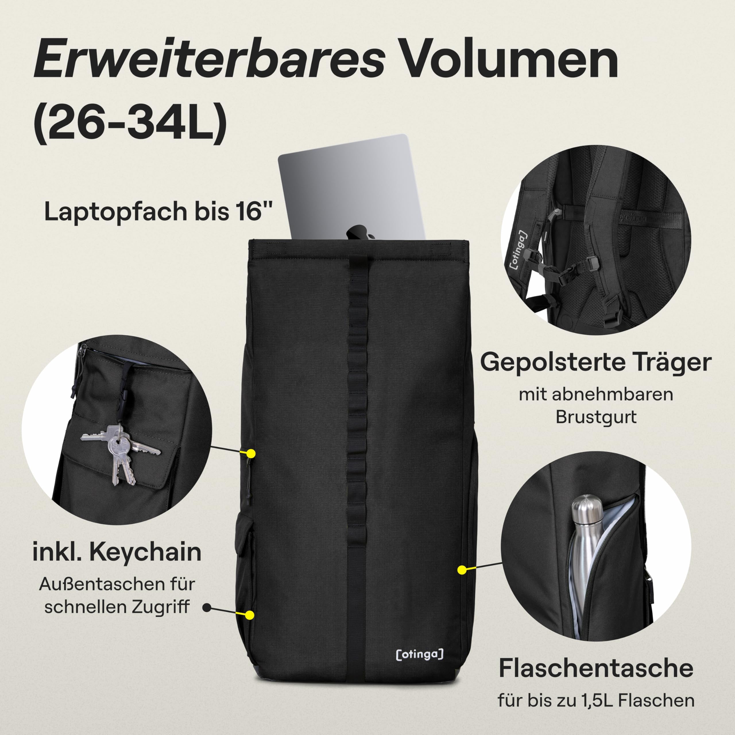 otinga® Flip V3 Fahrradtasche Rucksack [34L Volumen] für jeden Gepäckträger I Stylische Gepäckträgertasche mit Rucksack - in 3 Sekunden umgebaut I Wasserdichter Fahrradrucksack Gepäckträger