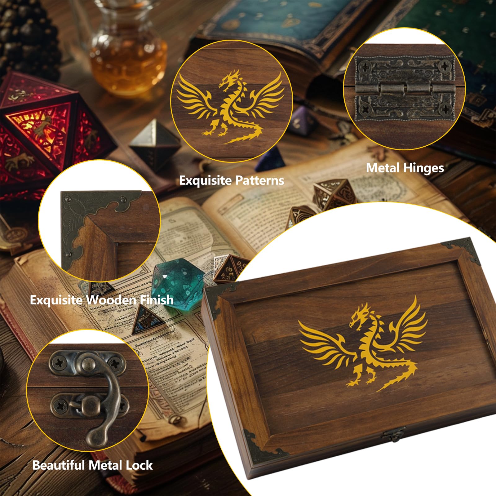 2-in-1-Würfelbox aus Metall mit DND-Notizbuch zum Rollen und Aufbewahren, Organizer für RPG-Tischspiele, Würfeltablett, Dungeons & Dragons, Spieler oder polyedrische Würfelsammlerbox aus Metall