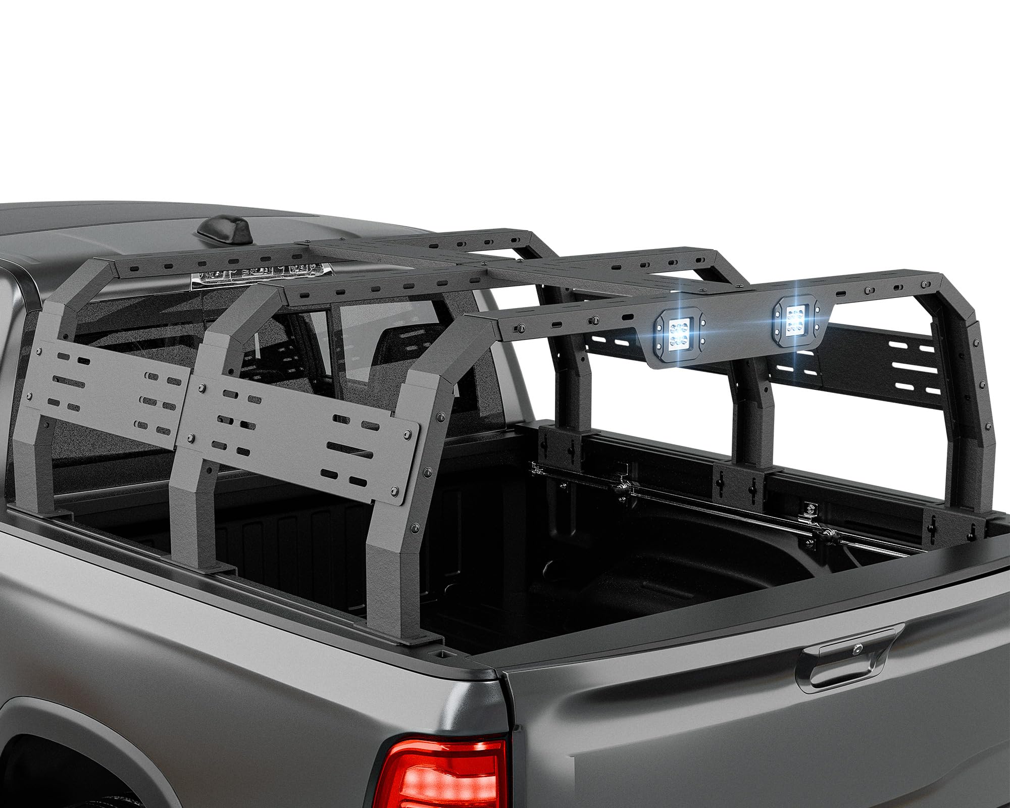 Adjustable 22.3" High Full-Size Overland Truck Bed Racks with 2 LED Lights Compatible with Ford F150, Dodge Ram 1500, Chevy Silverado 1500, GMC Sierra 1500, Cargo Carrier Truck Back Ladder Rack