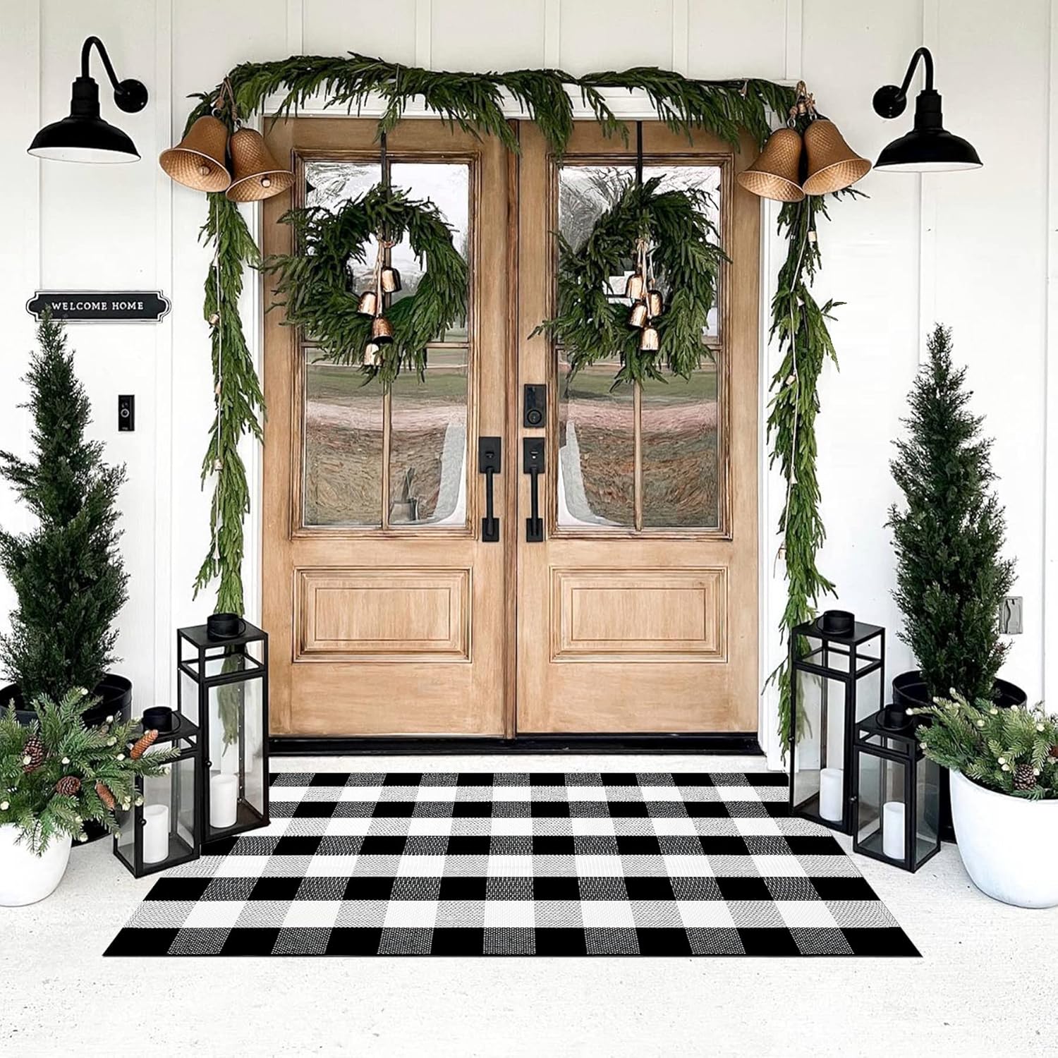 SEEKSEE Cotton Buffalo Plaid Rug 3'x5' Black and White Checked Rug Washable Doormats Indoor Outdoor Rugs for Layered Front Door Mats, Porch, Kitchen, Farmhouse, Entryway Black and White Plaid 5' x 3' (Rectangular)