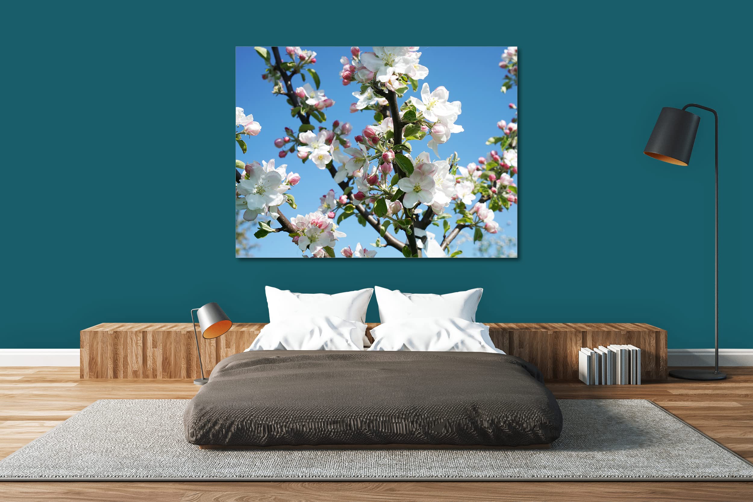 Glücksvilla - Fioritura dei meli (tela 2 cm, 60 x 40 cm) | varie misure - quadro murale orizzontale - giardino fiori fioritura pianta natura botanica albero ramo ciliegia