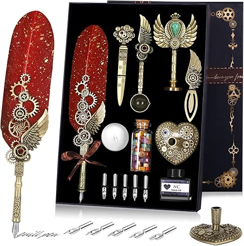 NC Juego de tinta de pluma, juego de tinta de plumas, juego de sellos de cera, juego de caligrafía, regalo del día de San Valentín para amantes de