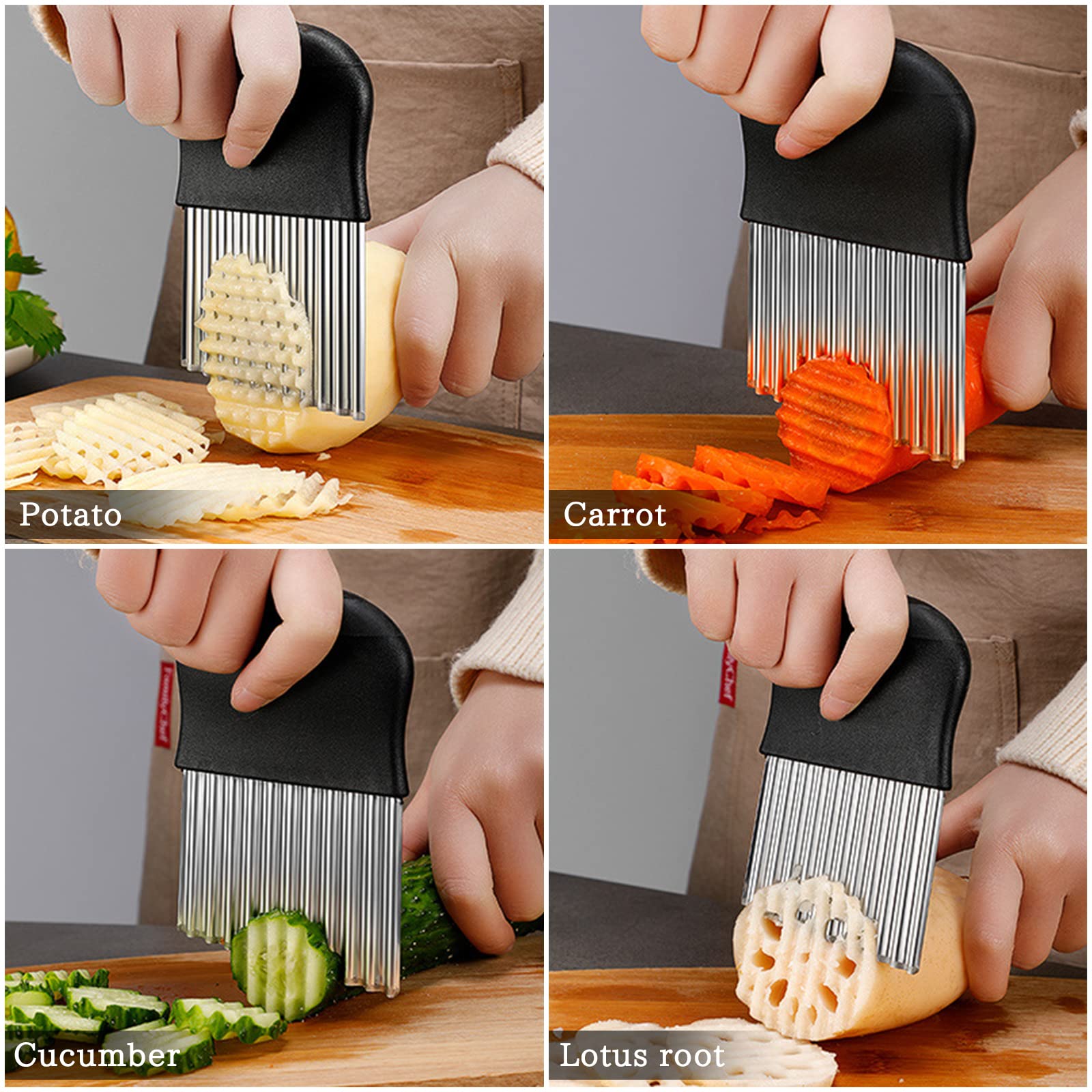 Affettatrice Per Patatine Ondulate In Acciaio Inox 304 - Tagliaverdure Con Lama Crinkle - Foto 4