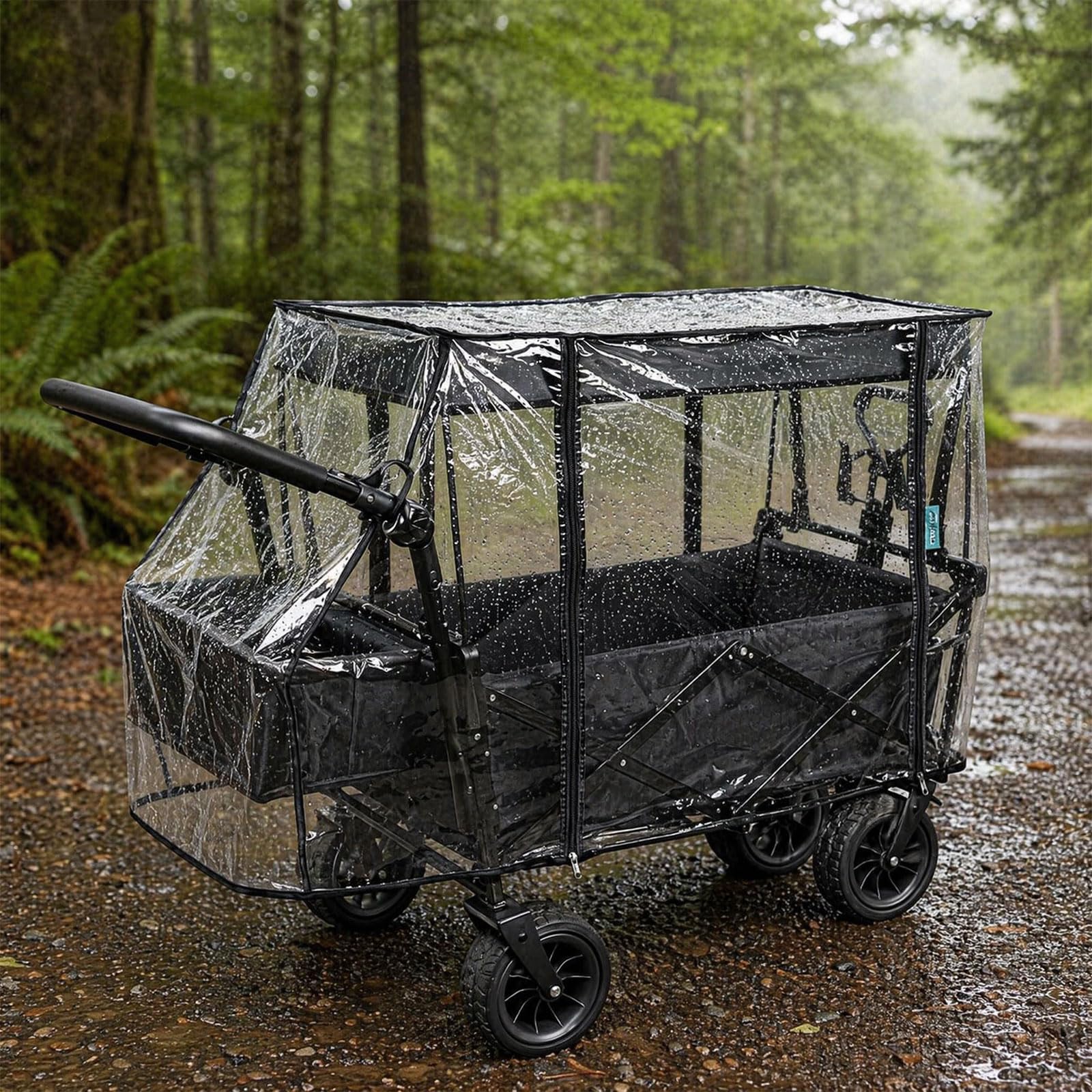 Funda de lluvia para carrito 115 x 75 x 51 cm, cubierta transparente de PEVA con cremallera y cierre autoadherente, protección contra la lluvia para carrito plegable y de transporte