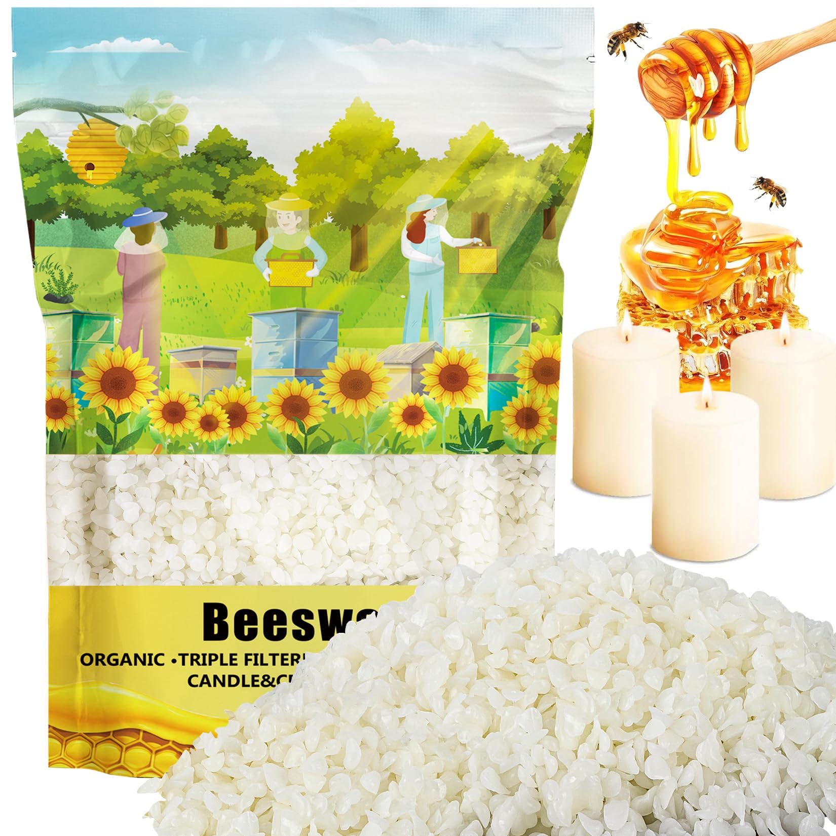 CARGEN White Beeswax Pellets - 428g(0.94lb) Bees Wax Pellets Melts Organic Beeswax for Skin, Bees Wax for Candles Making Triple Filtered for Lip Balm Lotion and Soap Making Supplies