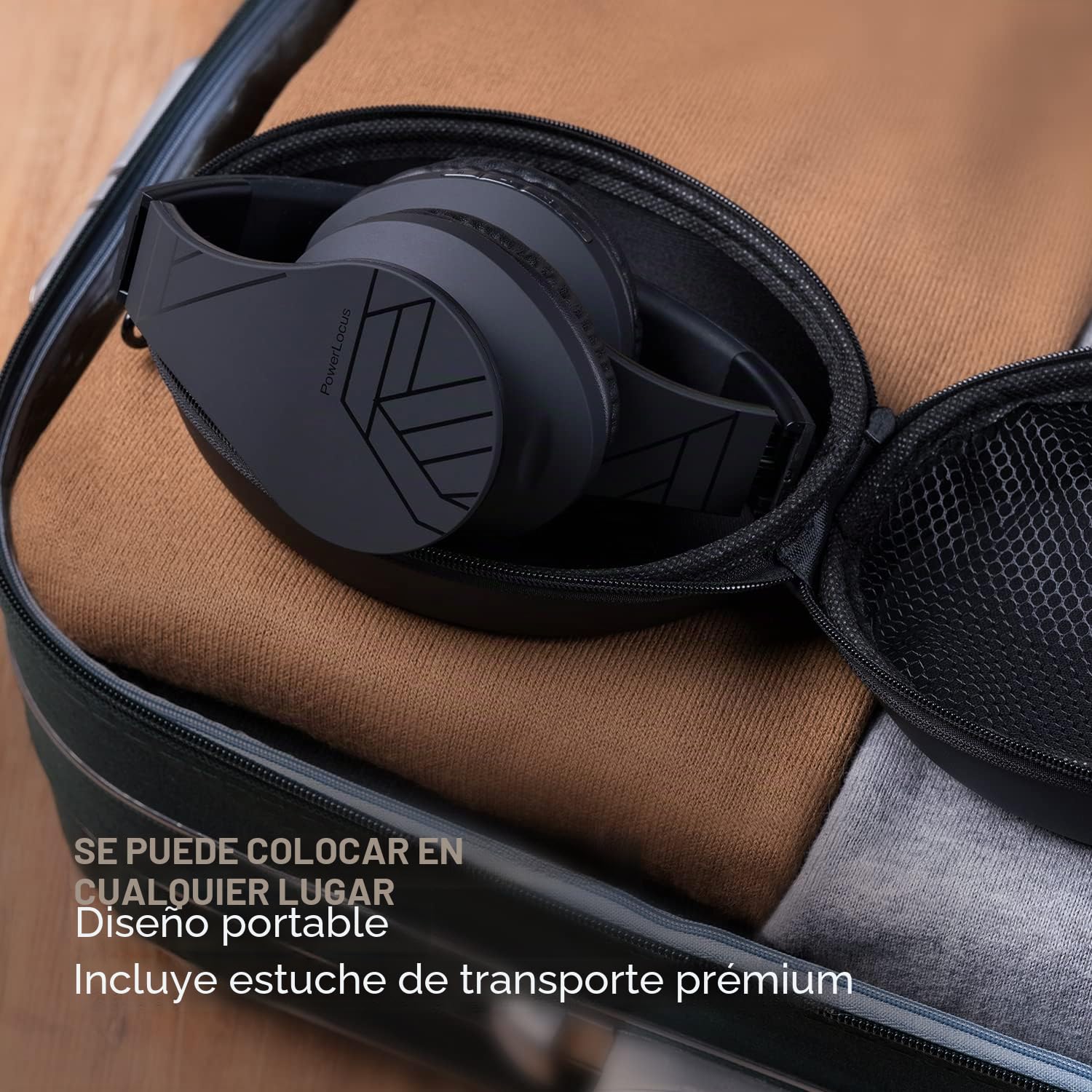 PowerLocus P2 - Auriculares Bluetooth inalambricos de Diadema Cascos Plegables, Casco Bluetooth con Sonido Estéreo Micro SD/TF, FM con micrófono y Audio Cable para Movil, PC, Tablet - Negro