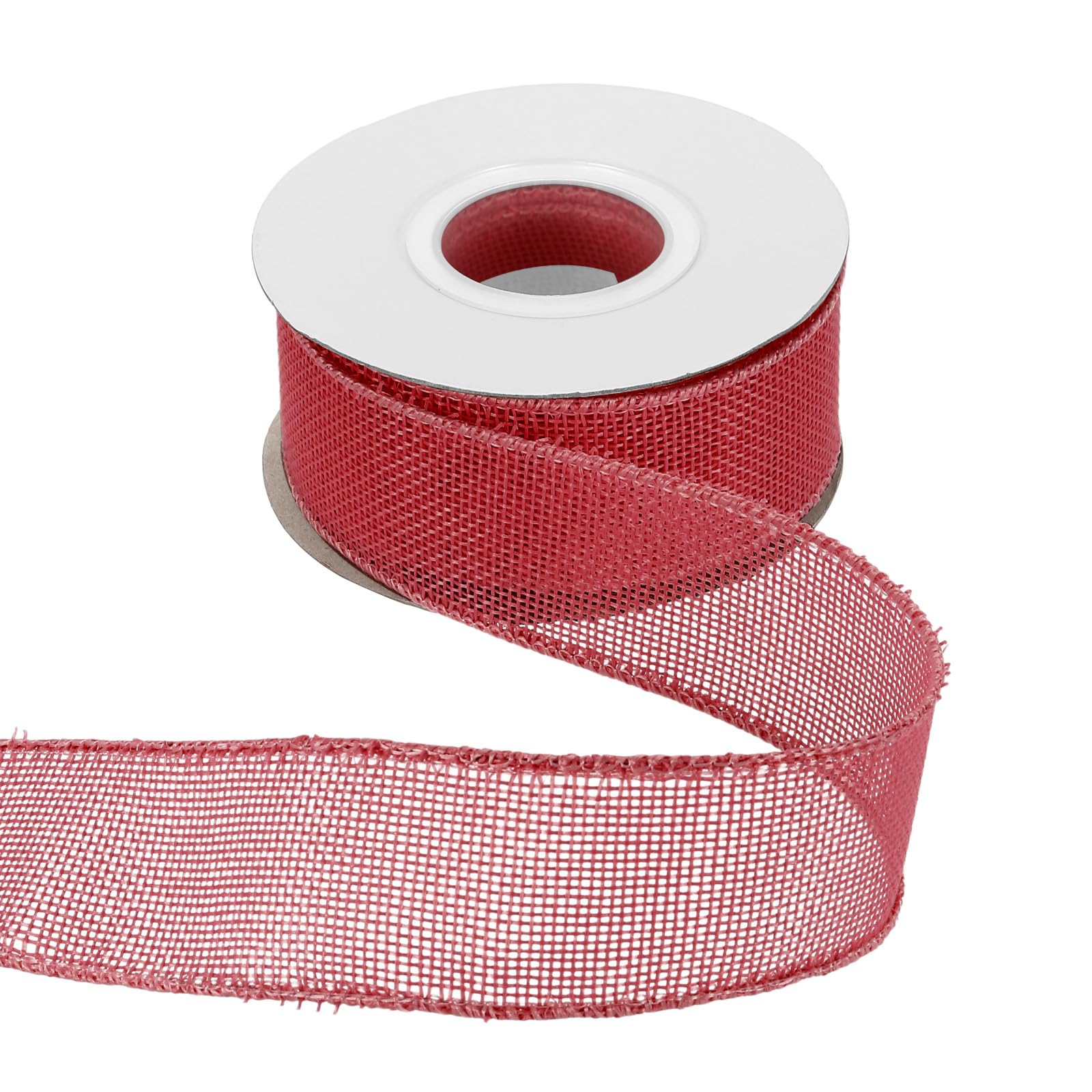 sourcing map Burlap Wired Ribbon 1-1/2" x 10 Yards Wired Edge Ribbon Cross Linen Woven Strap for Big Bow Wreath Holiday Parties Home and Outdoor Decoration, Pink Red