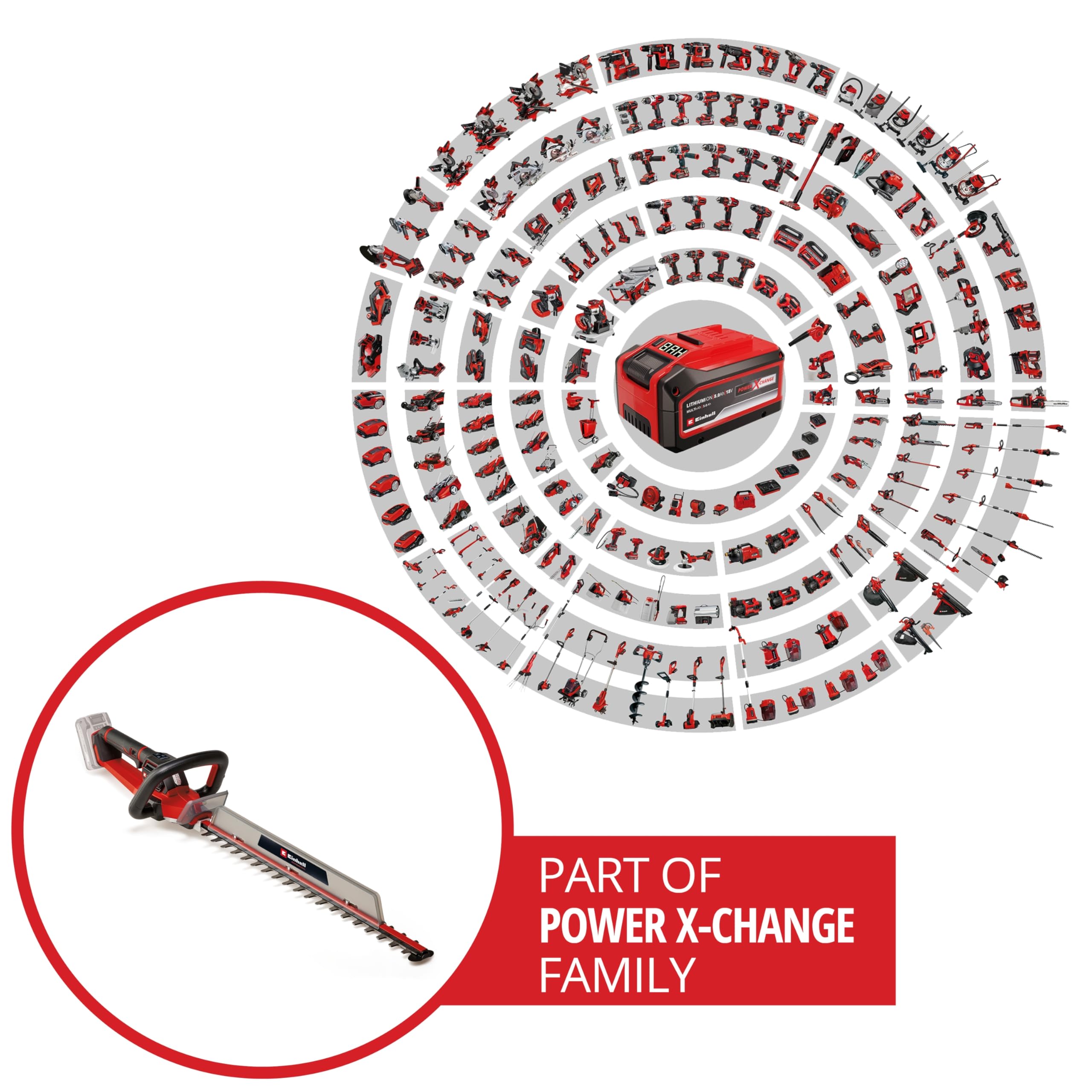 Einhell Profesjonalne akumulatorowe nożyce do żywopłotu GP-CH 18/61 Li BL-Solo Power X-Change (18 V, bezszczotkowe, długość cięcia 61 cm, system zapobiegający blokowaniu, w zestawie futerał, bez