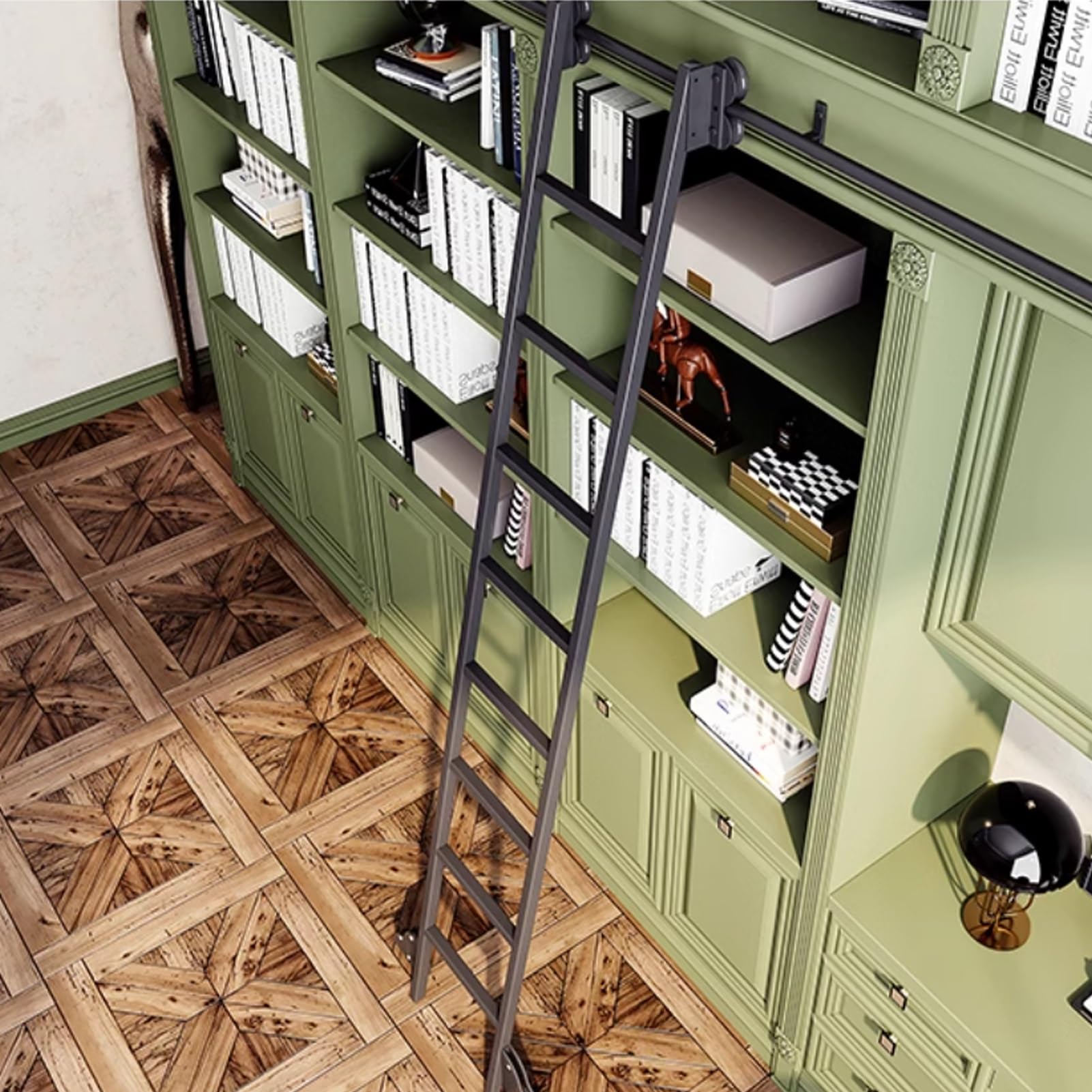 Teleskop-Schiebeleiter-Handwerkssatz, Rollleiterschienensatz für Bibliotheken, 3,3-24 Fuß-Erweiterungssatz, Mobile Leiterschiene/-schiene mit Schienenverbinder, Leiter-Komplettsatz (ohne Lei