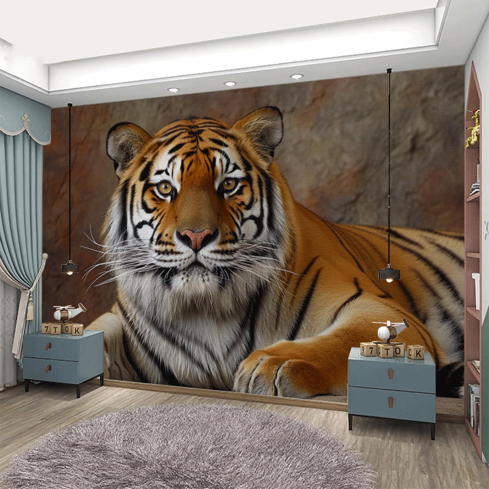 Papel Pintado Pared DormitorioTigre Retro Naranja Papel para Pared Removible sin Pegamento Decoración Mural para Salón Oficina Habitación Infantil Fácil de Instalar 400x240cm