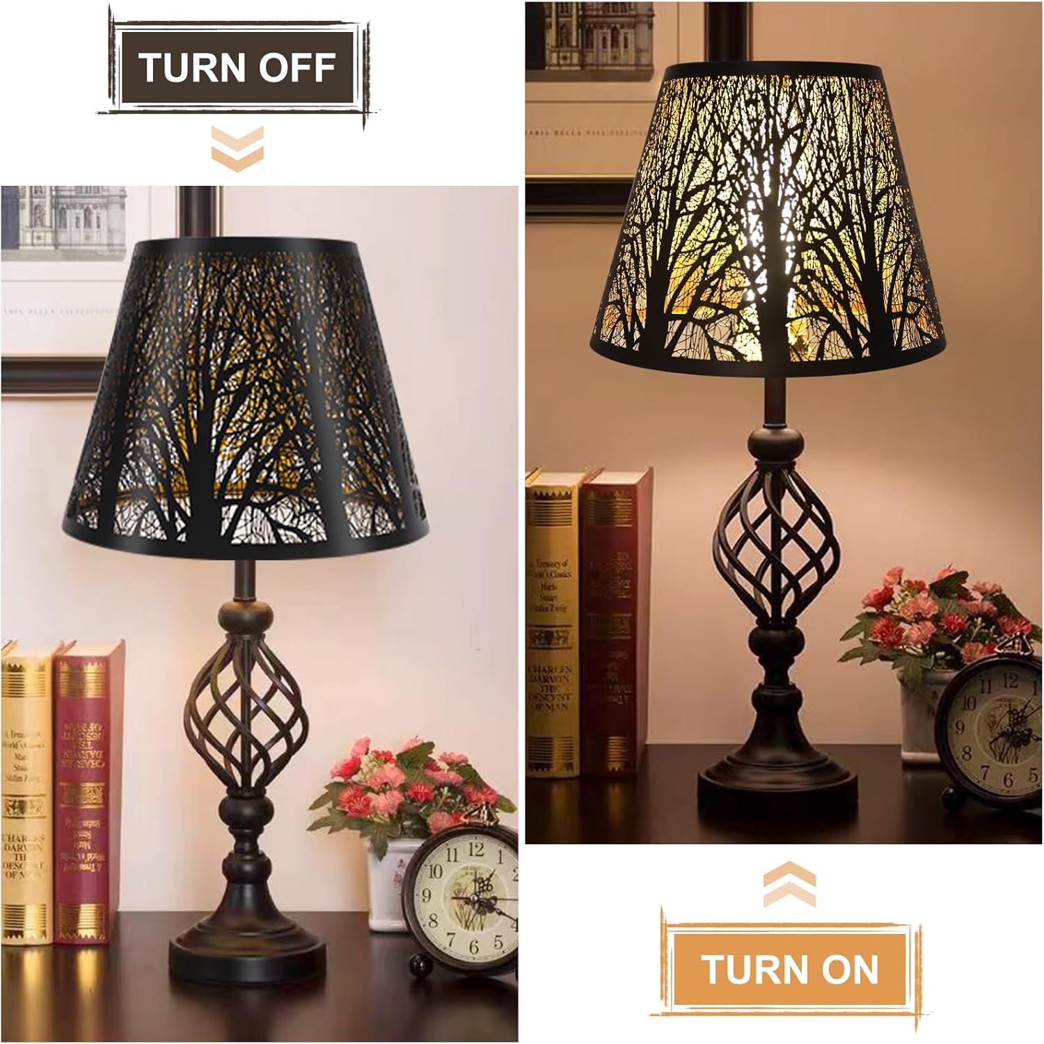 Metal LampShade 7.9x9.8x7.9 inch Set of 2, Replacement Barrel Lamp Shade for Table Lamp, with pattern Forest Trees