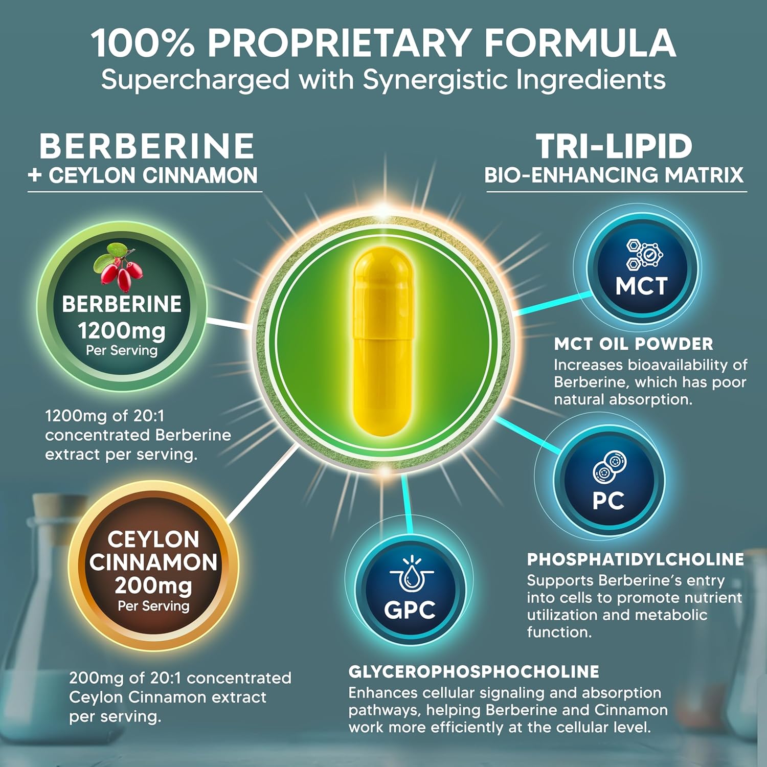 aSquared Nutrition Berberine with Ceylon Cinnamon Supplement - Max Strength Complex - 120 Capsules - Berberine HCl 1200mg Per Serving - Premium Extract Plus Pills Alternative to Gummies & Drops