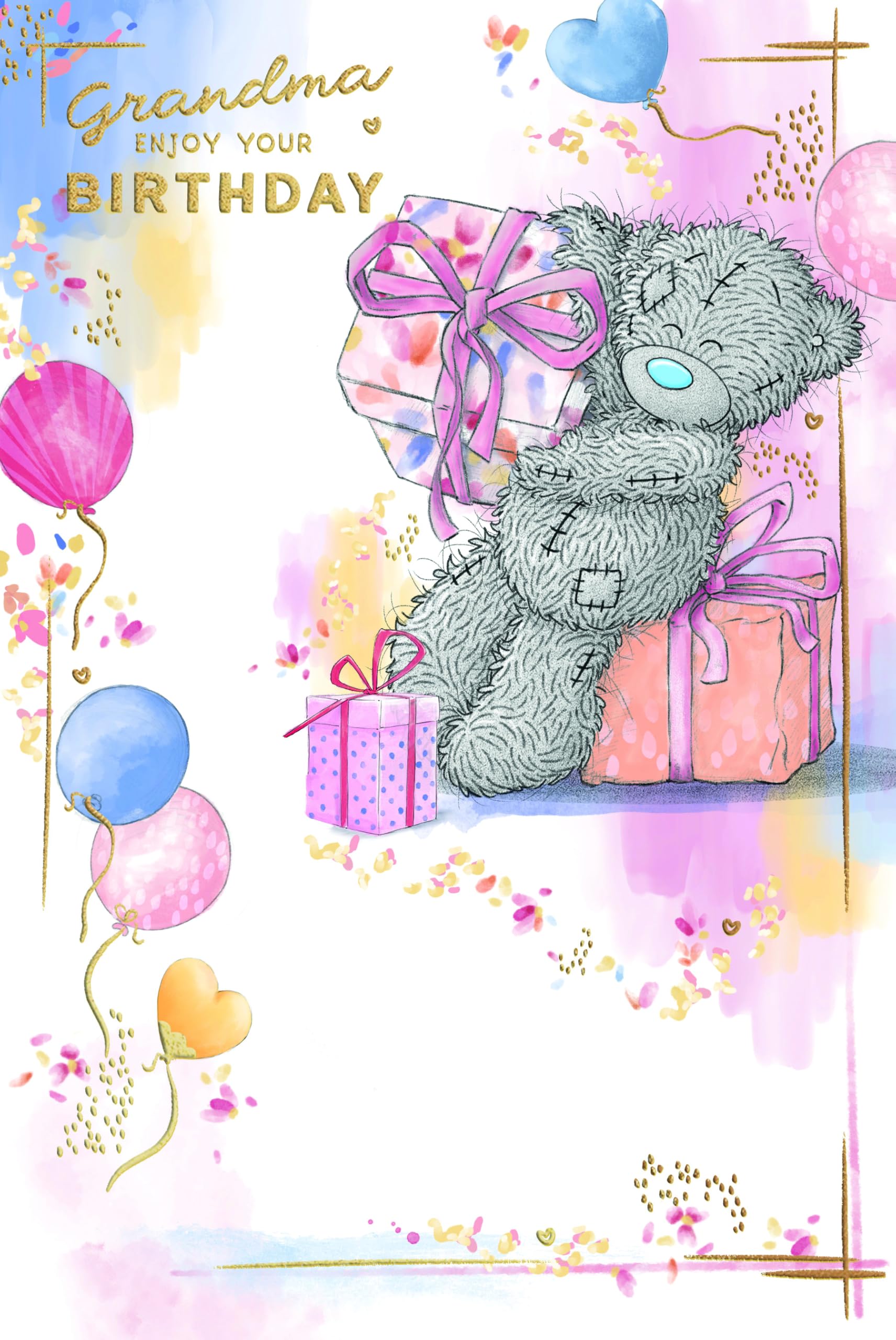Me To You Tatty Teddy Grandma Bear With Gift Boxes Luxury Gold Foil Birthday Card, 6 X 9 Inches - Official Collection