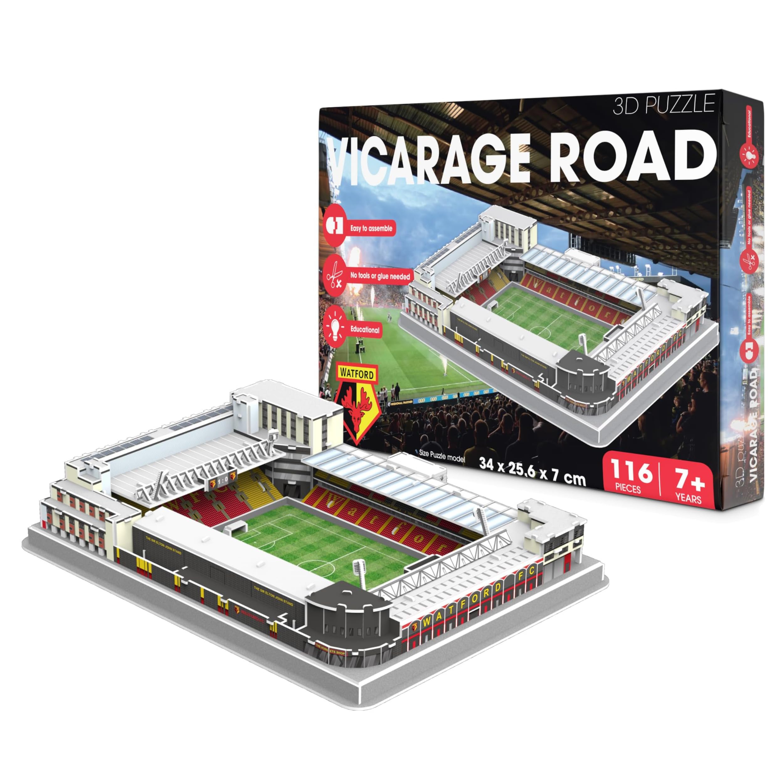 Pro-Lion 3D Jigsaw Puzzle of Watford Stadium Vicarage Road Stadium - 116 Pieces | Home of Club Watford FC | Football Gifts for Age 7+ — image 1