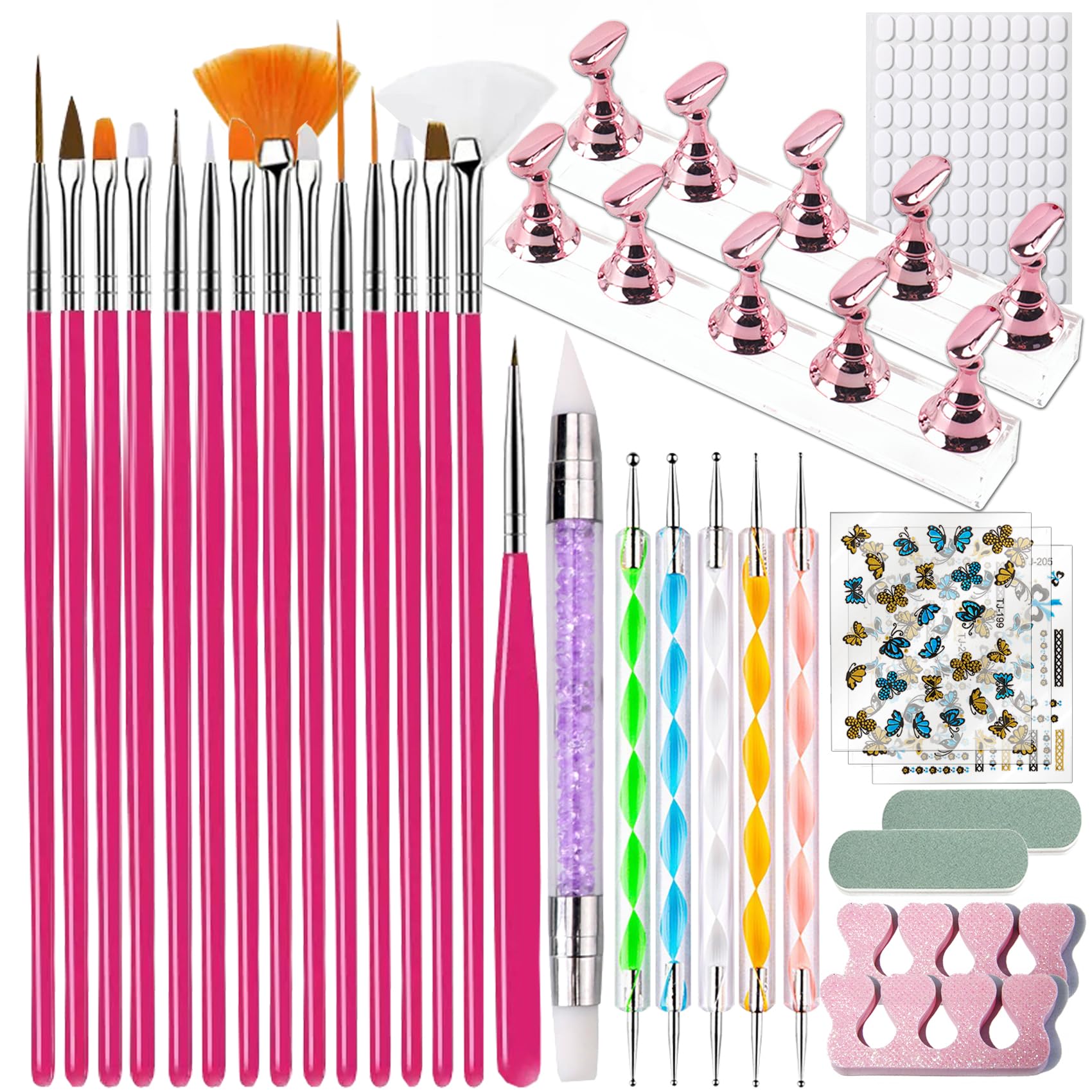 Nail Art Tools Set 15 Nail Art Brushes 6 Nail Dotting Tool 3 Nail Stickers 2nail buffer 2