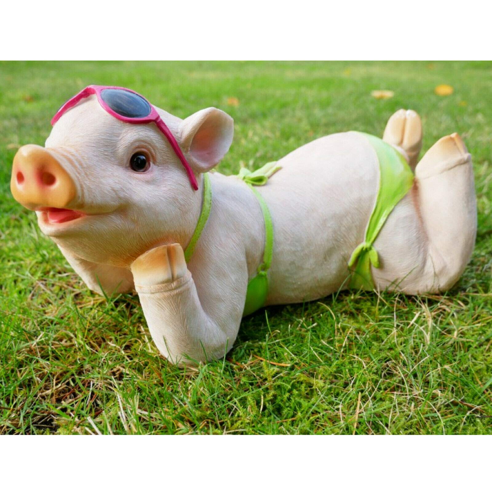 Darthome Ltd Statue de jardin en résine en forme de cochon allongé dans un bikini 32 cm